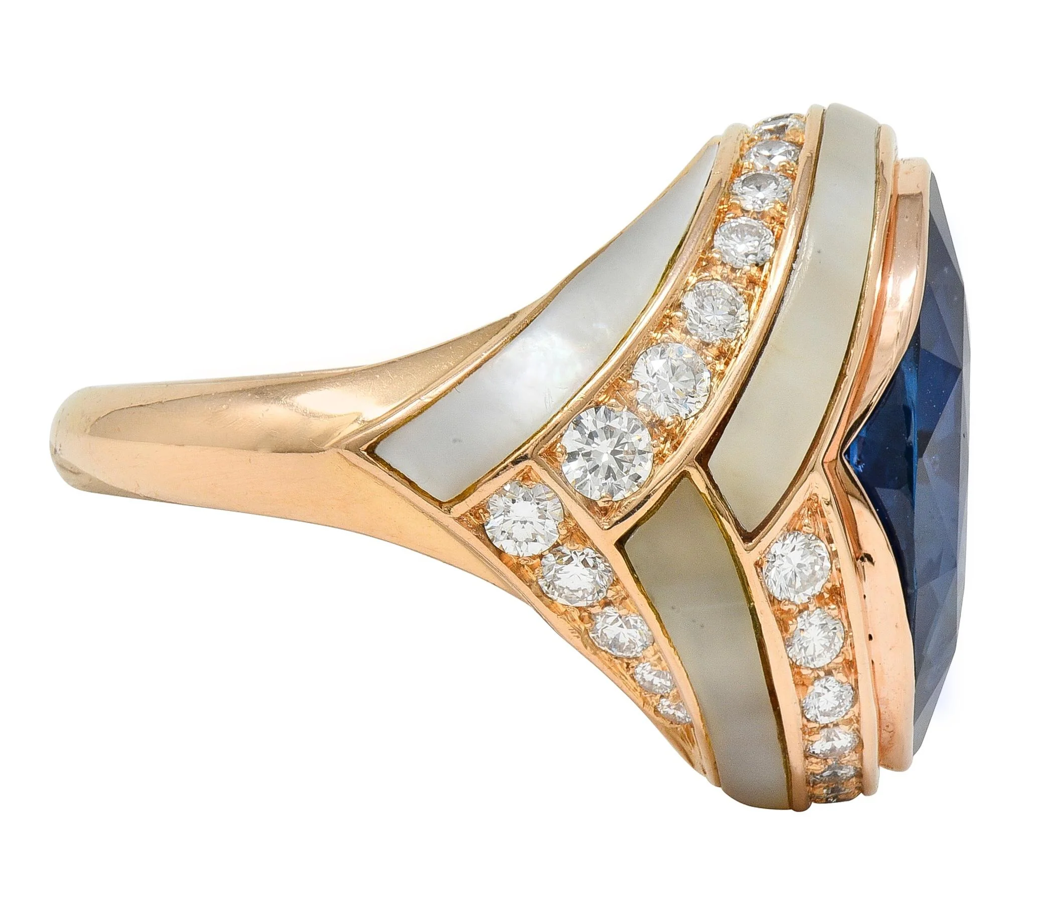 Bulgari No Heat Ceylon Sapphire Diamond Mother-Of-Pearl 18 Karat Rose Gold Inlay Ring AGL - Image 4