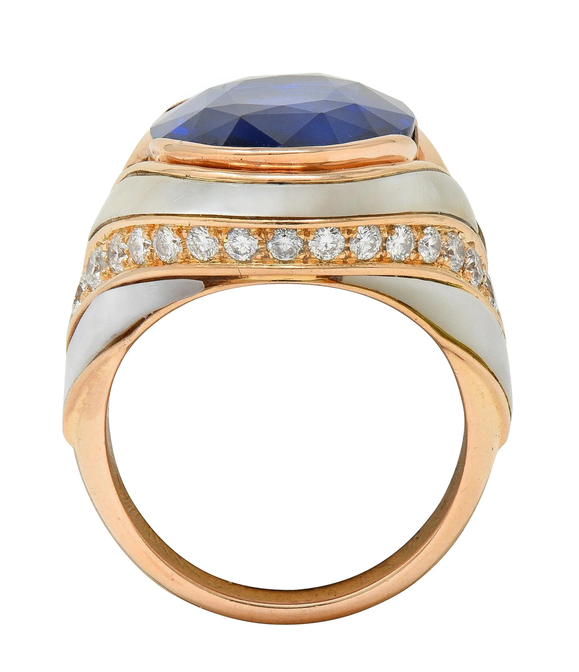 Bulgari No Heat Ceylon Sapphire Diamond Mother-Of-Pearl 18 Karat Rose Gold Inlay Ring AGL - Image 5