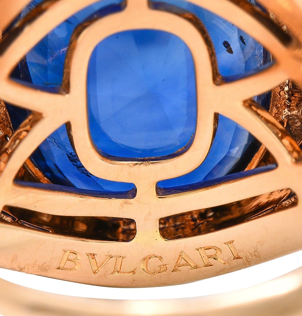 Bulgari No Heat Ceylon Sapphire Diamond Mother-Of-Pearl 18 Karat Rose Gold Inlay Ring AGL - Image 8