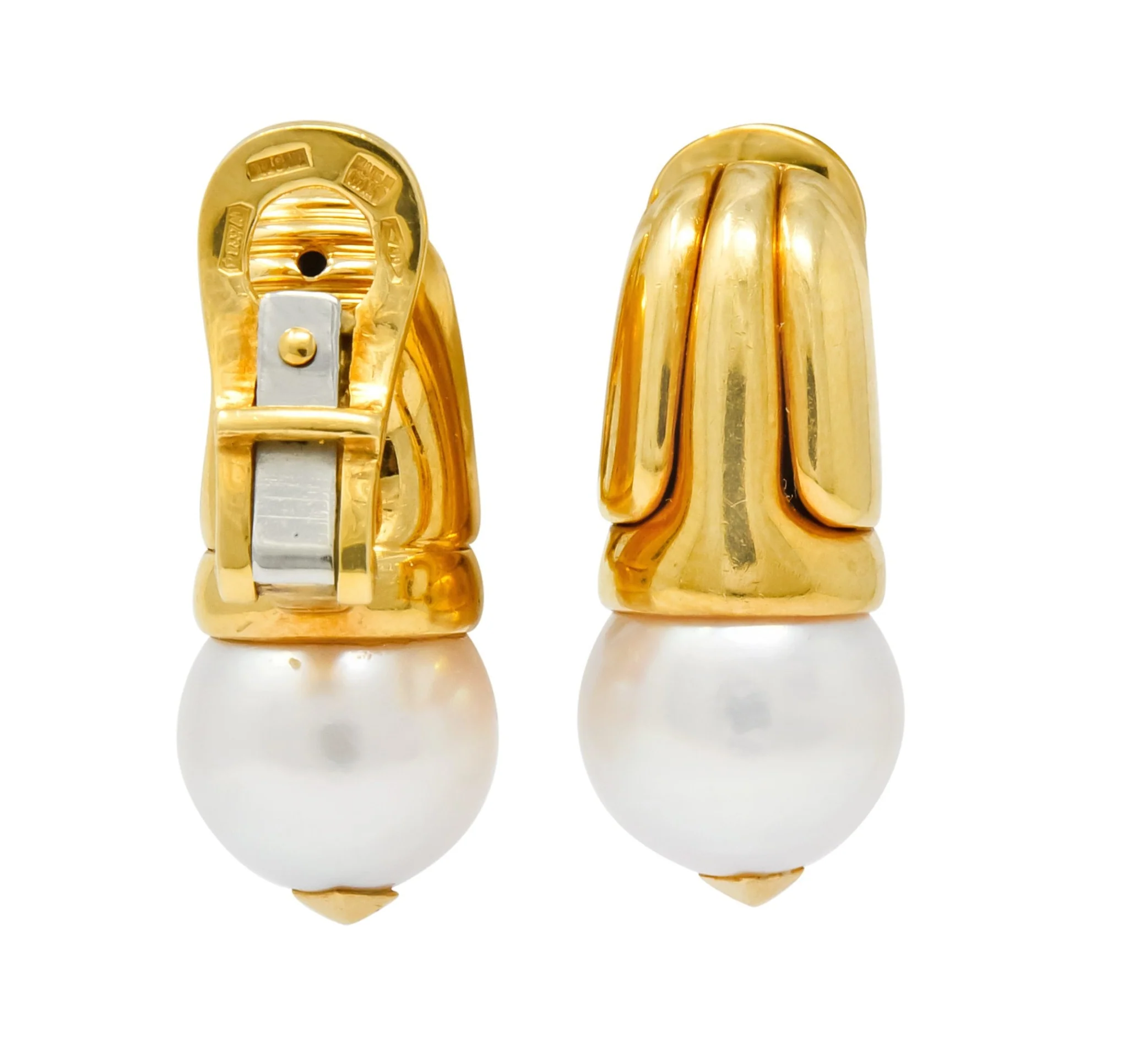 Bulgari Pearl 18 Karat Yellow Gold Drop Ear-Clip Earrings - Image 9