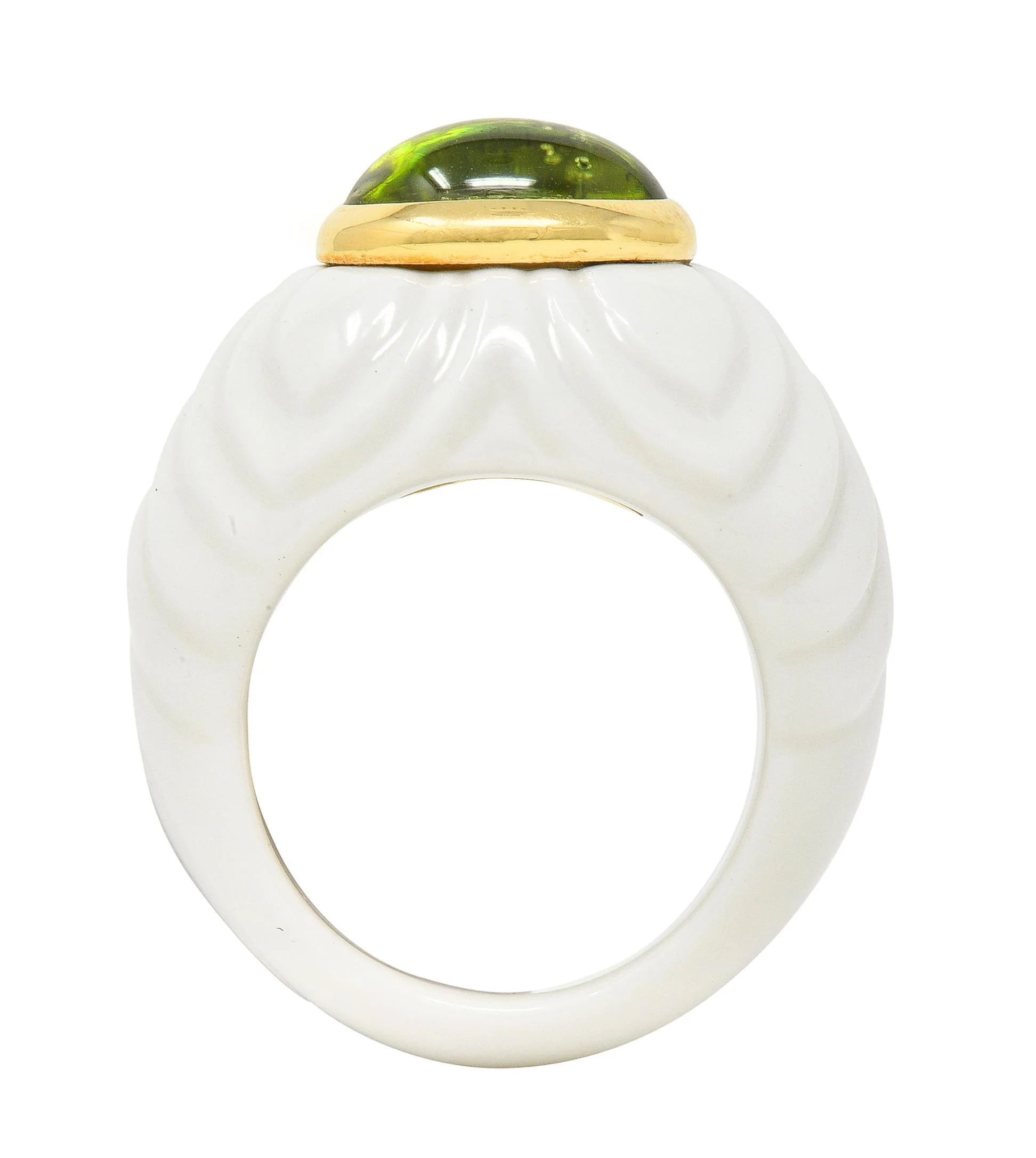 Bulgari Peridot Ceramic 18 Karat Gold Chandra Vintage Ring - Image 2