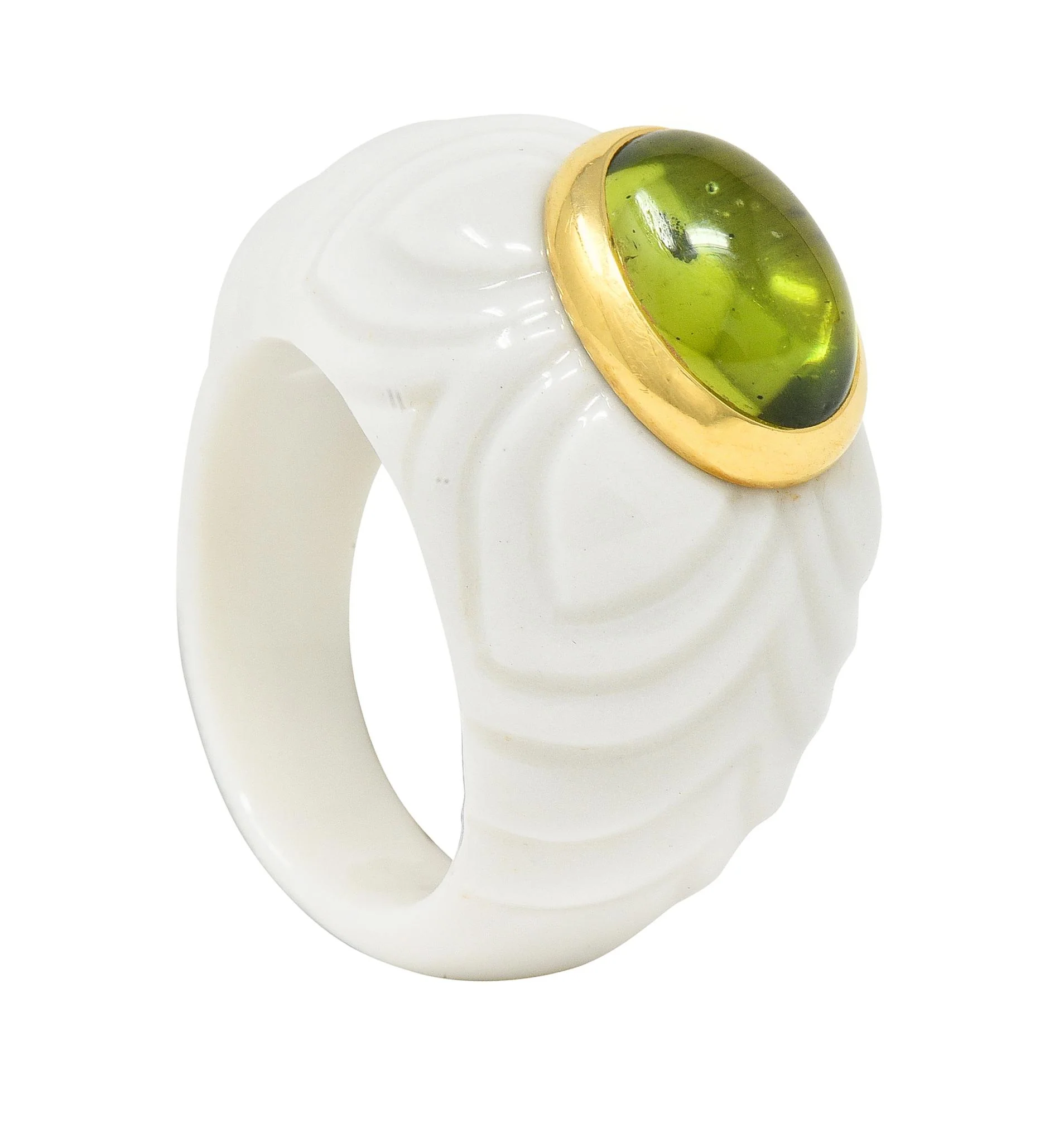 Bulgari Peridot Ceramic 18 Karat Gold Chandra Vintage Ring - Image 5