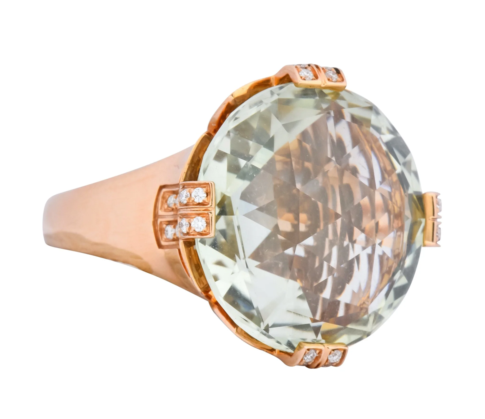 Bulgari Prasiolite Diamond 18 Karat Rose Gold Parentesi Cocktail Ring - Image 2