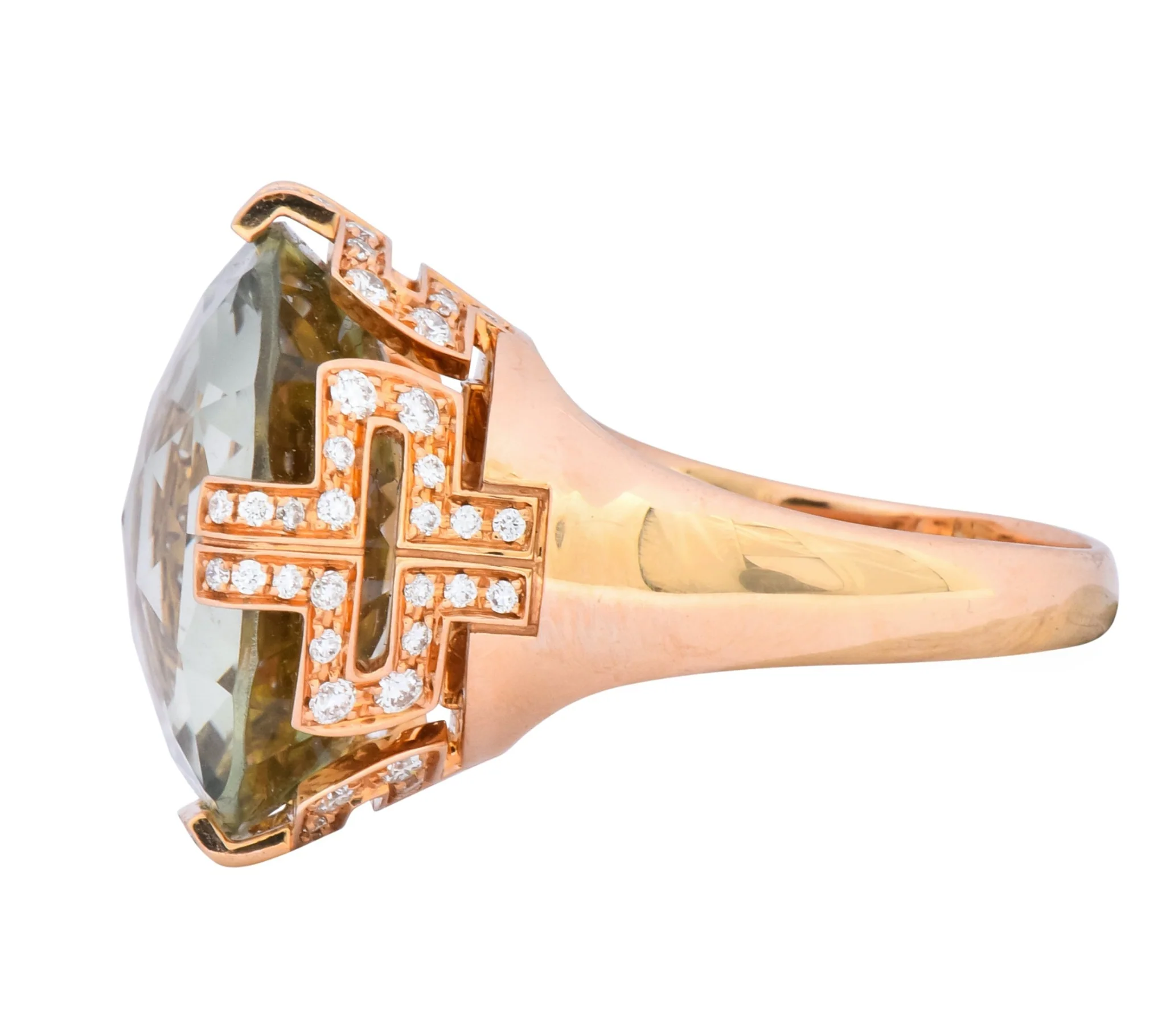 Bulgari Prasiolite Diamond 18 Karat Rose Gold Parentesi Cocktail Ring - Image 5