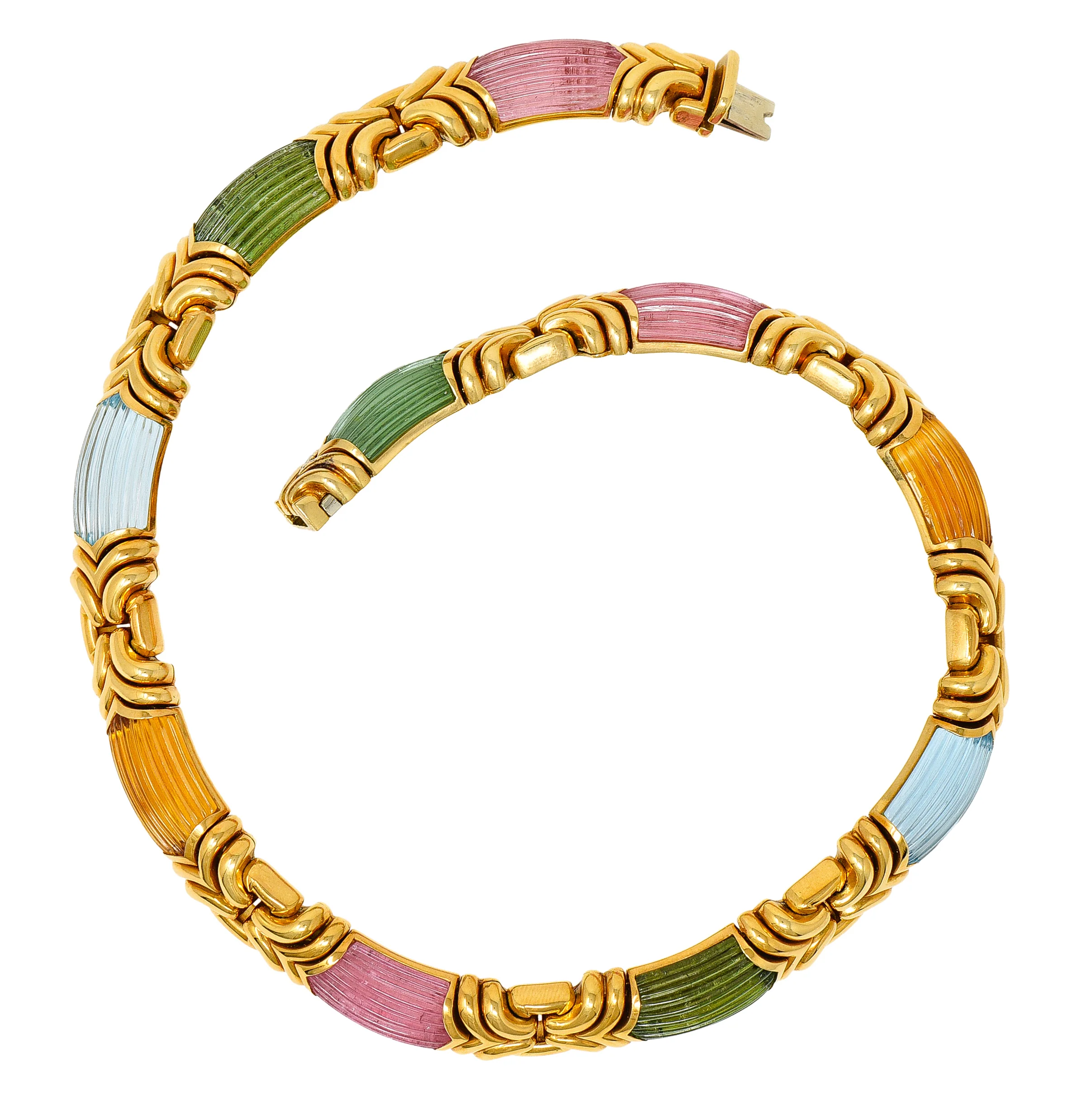 Bulgari Tourmaline Topaz Citrine 18 Karat Gold Trika Vintage Gemstone Necklace - Image 2