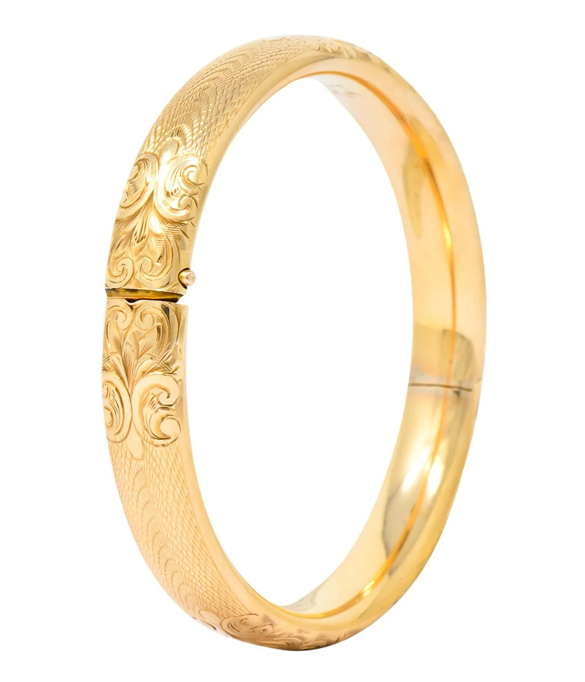 Burstow Kollmar & Co. Victorian 14 Karat Gold Engraved Bangle Bracelet - Image 2