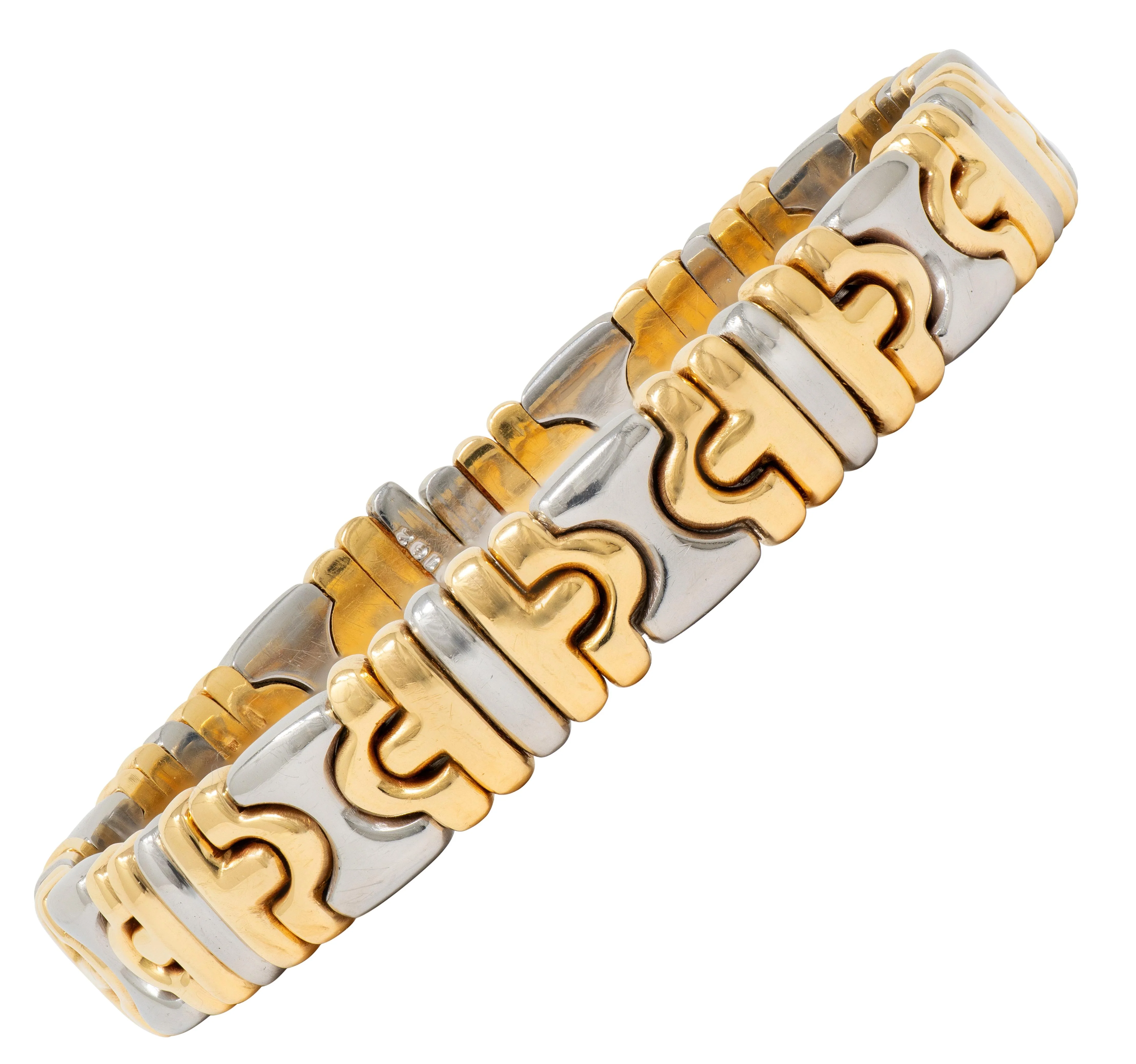 Bvlgari 1990's 18 Karat Yellow Gold Stainless Steel Vintage Parentesi Cuff Bracelet