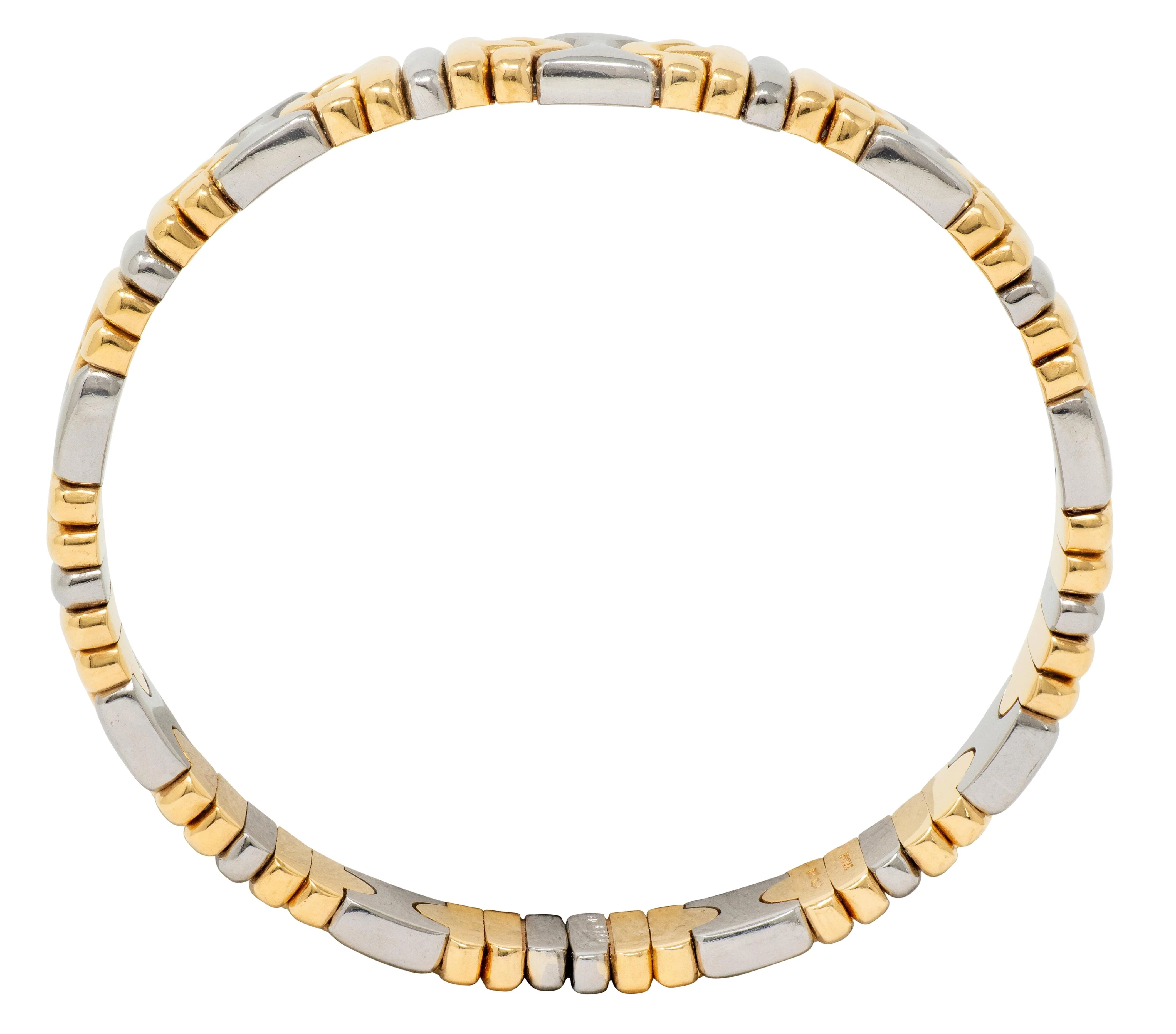 Bvlgari 1990's 18 Karat Yellow Gold Stainless Steel Vintage Parentesi Cuff Bracelet - Image 6