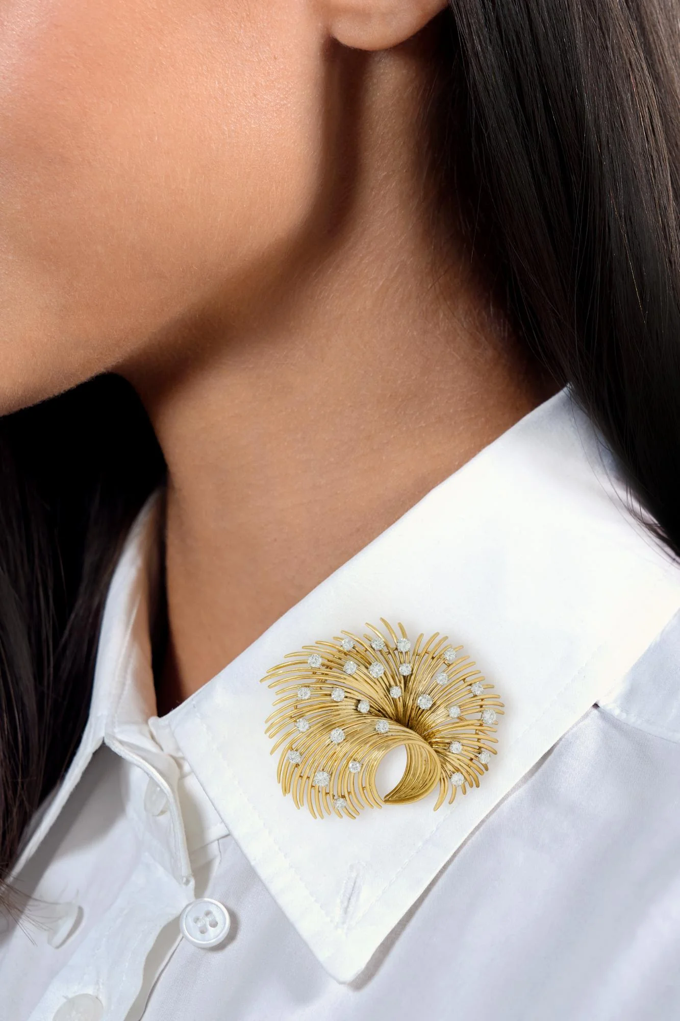 Bvlgari French 1950's Diamond Platinum 18 Karat Yellow Gold Vintage Wire Spray Brooch - Image 2