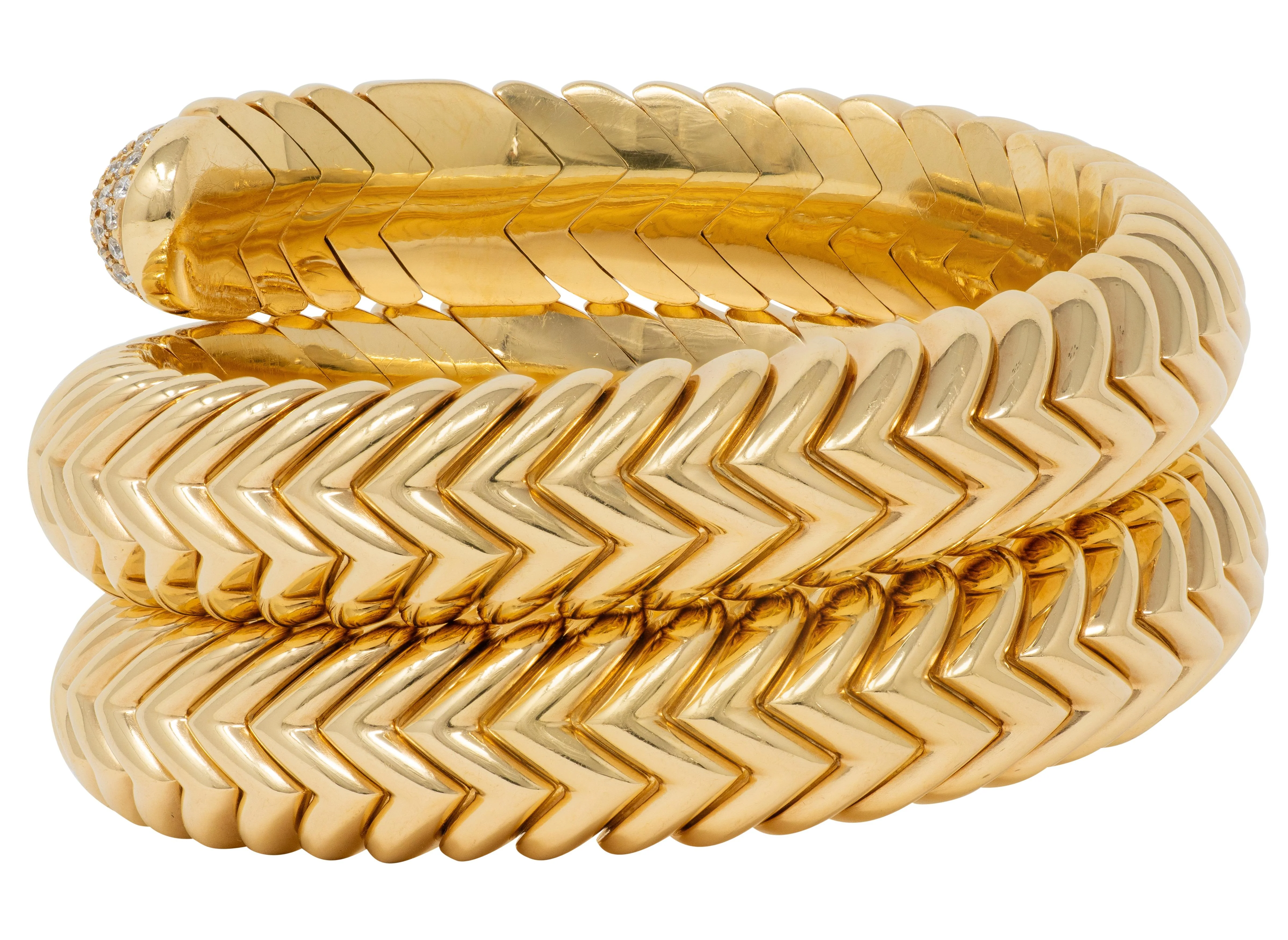 Bulgari French 1970's Diamond 18 Karat Yellow Gold Vintage Triple Spiga Wrap Bracelet - Image 6