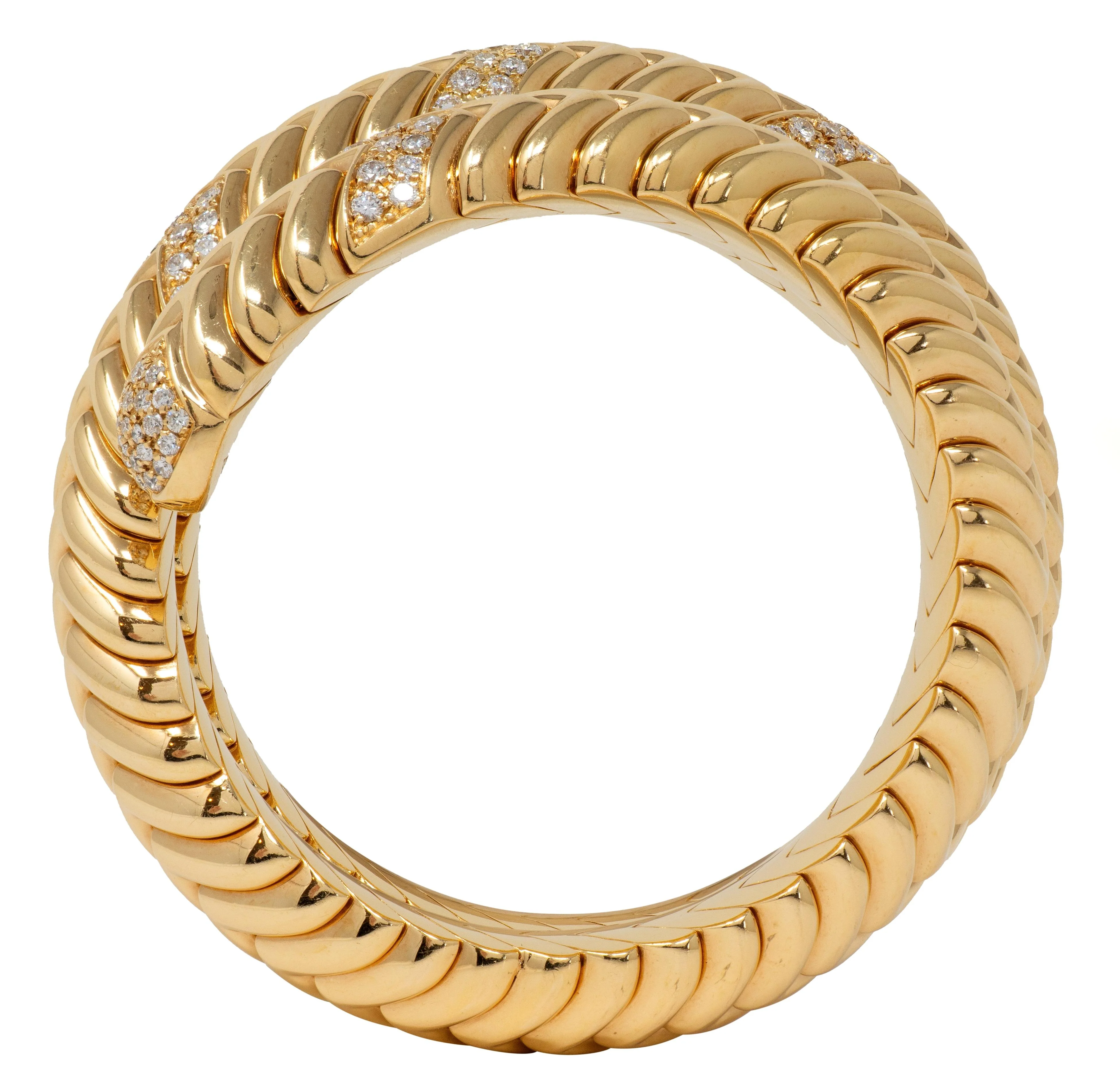 Bulgari French 1970's Diamond 18 Karat Yellow Gold Vintage Triple Spiga Wrap Bracelet - Image 9
