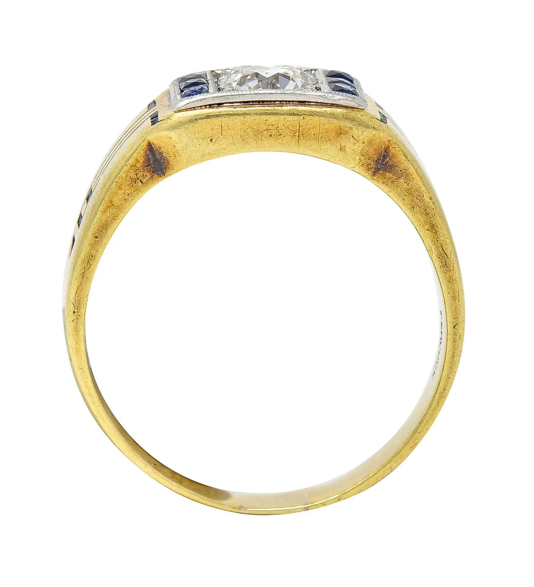 C.D. Peacock Art Deco Diamond Sapphire Platinum 15 Karat Gold Unisex Ring - Image 10