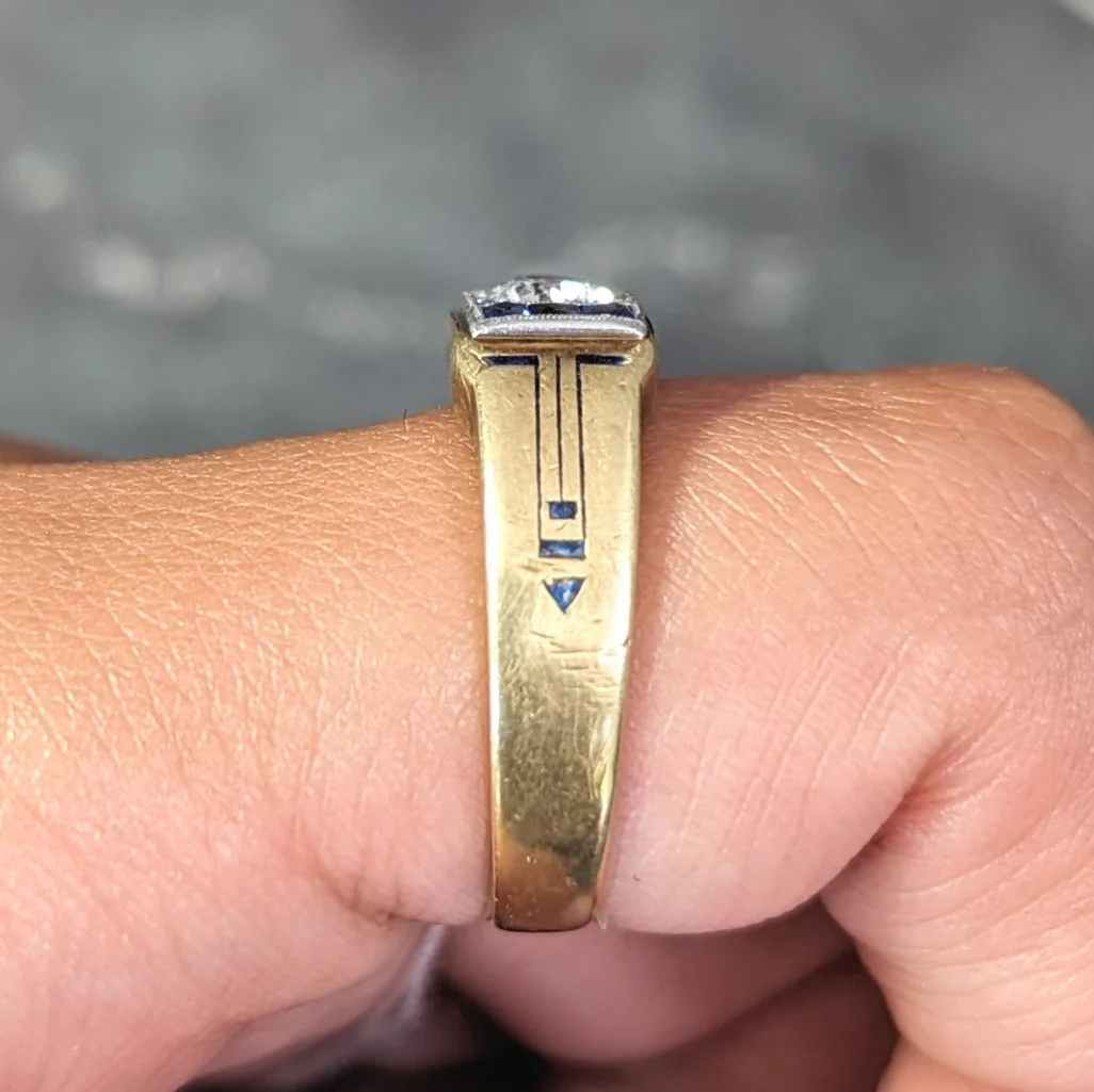 C.D. Peacock Art Deco Diamond Sapphire Platinum 15 Karat Gold Unisex Ring - Image 14