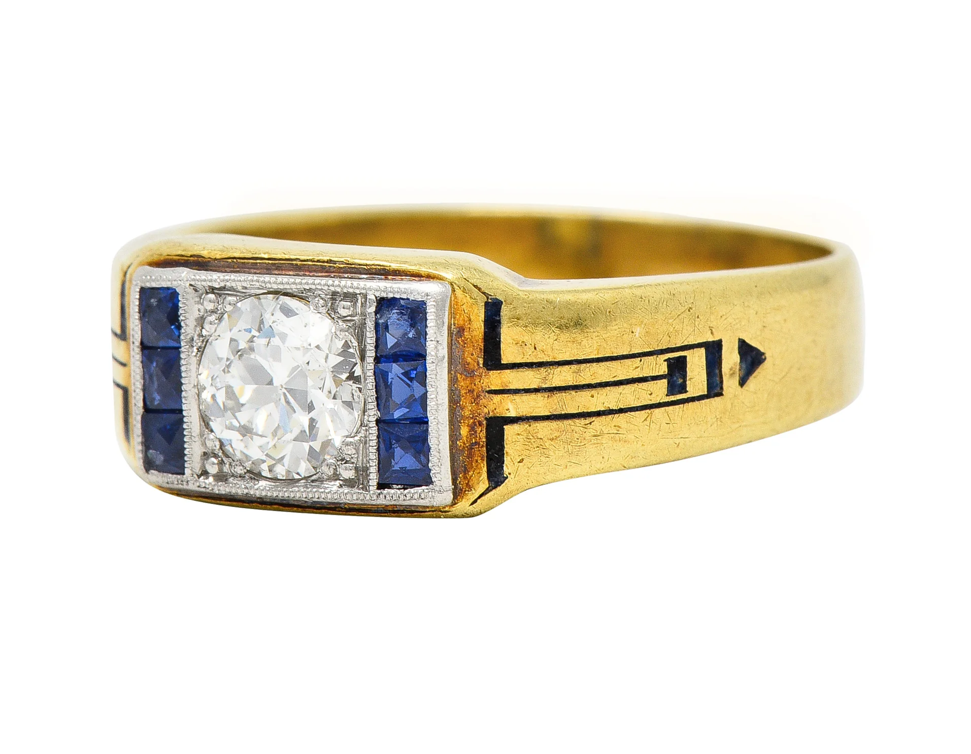 C.D. Peacock Art Deco Diamond Sapphire Platinum 15 Karat Gold Unisex Ring - Image 6