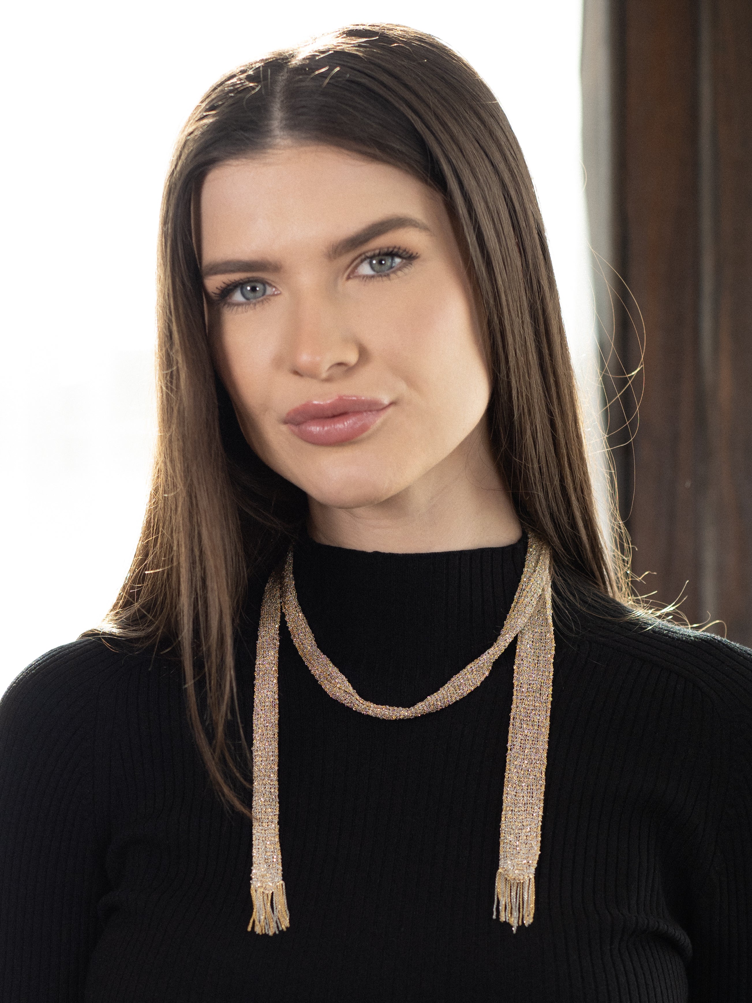 Calgaro 18 Karat Two-Tone Gold Woven Mesh Fringe Scarf Necklace - Image 10