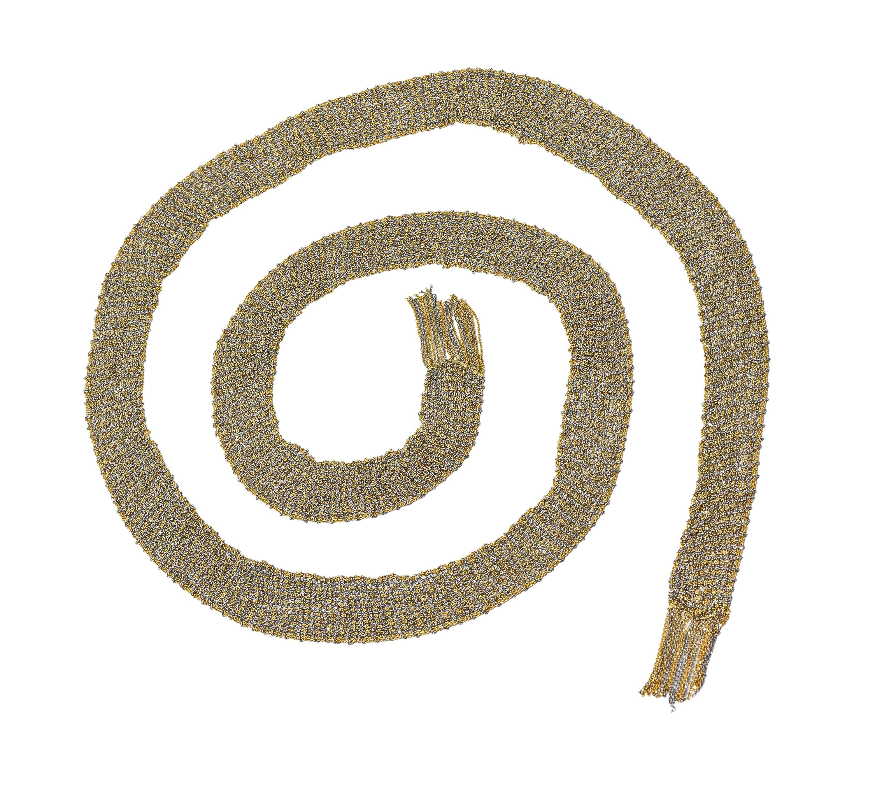 Calgaro 18 Karat Two-Tone Gold Woven Mesh Fringe Scarf Necklace - Image 2