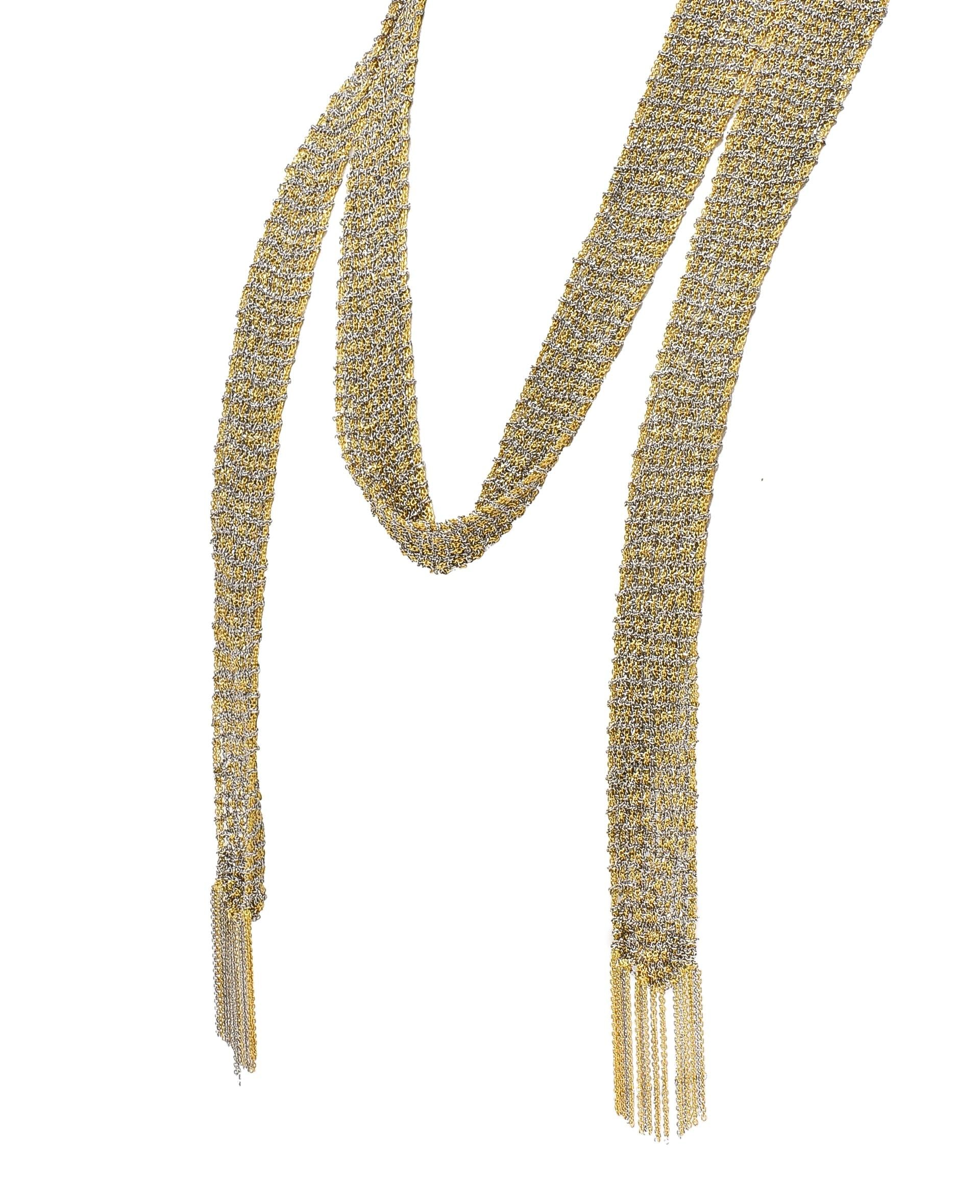 Calgaro 18 Karat Two-Tone Gold Woven Mesh Fringe Scarf Necklace - Image 4