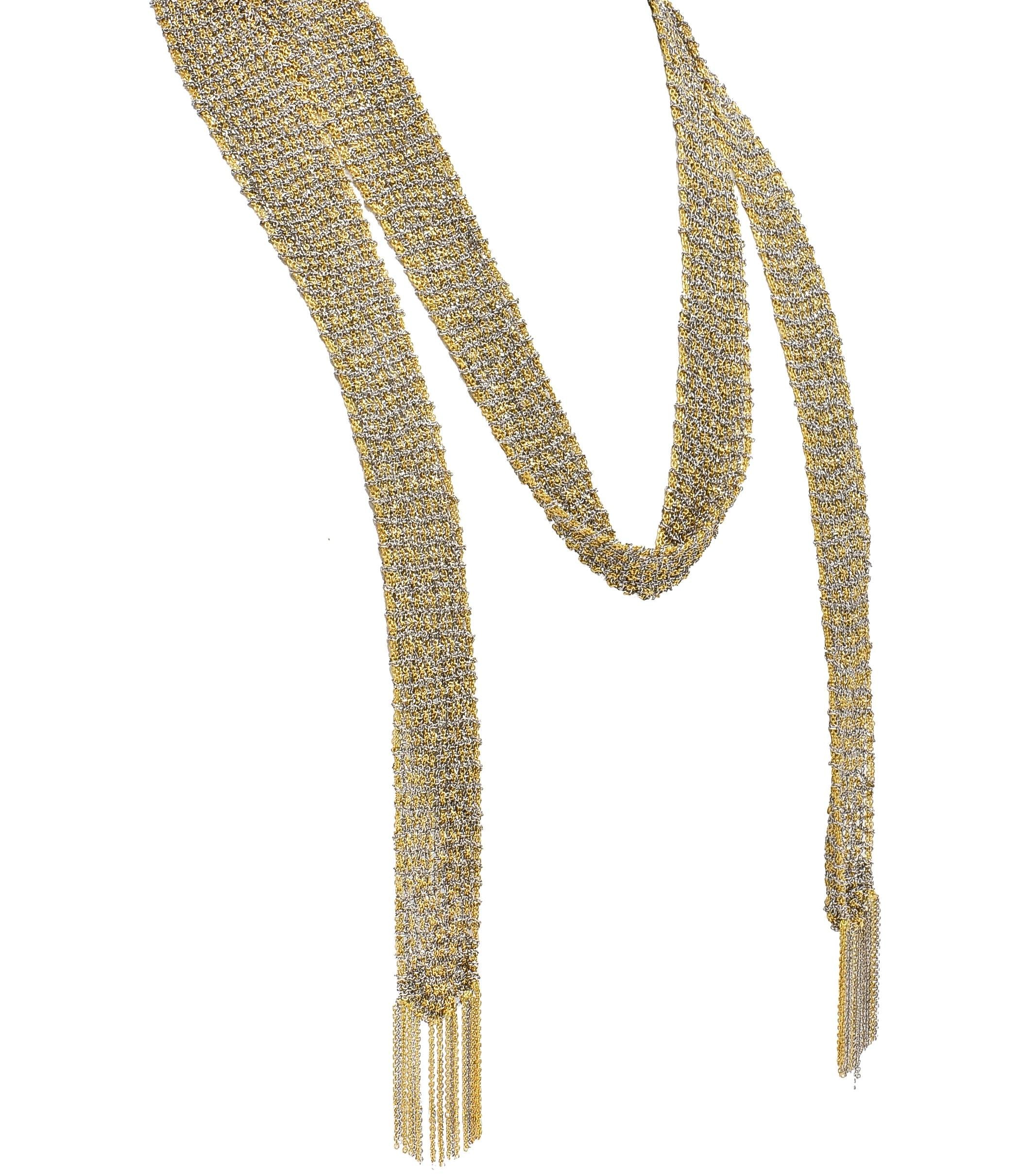 Calgaro 18 Karat Two-Tone Gold Woven Mesh Fringe Scarf Necklace - Image 5
