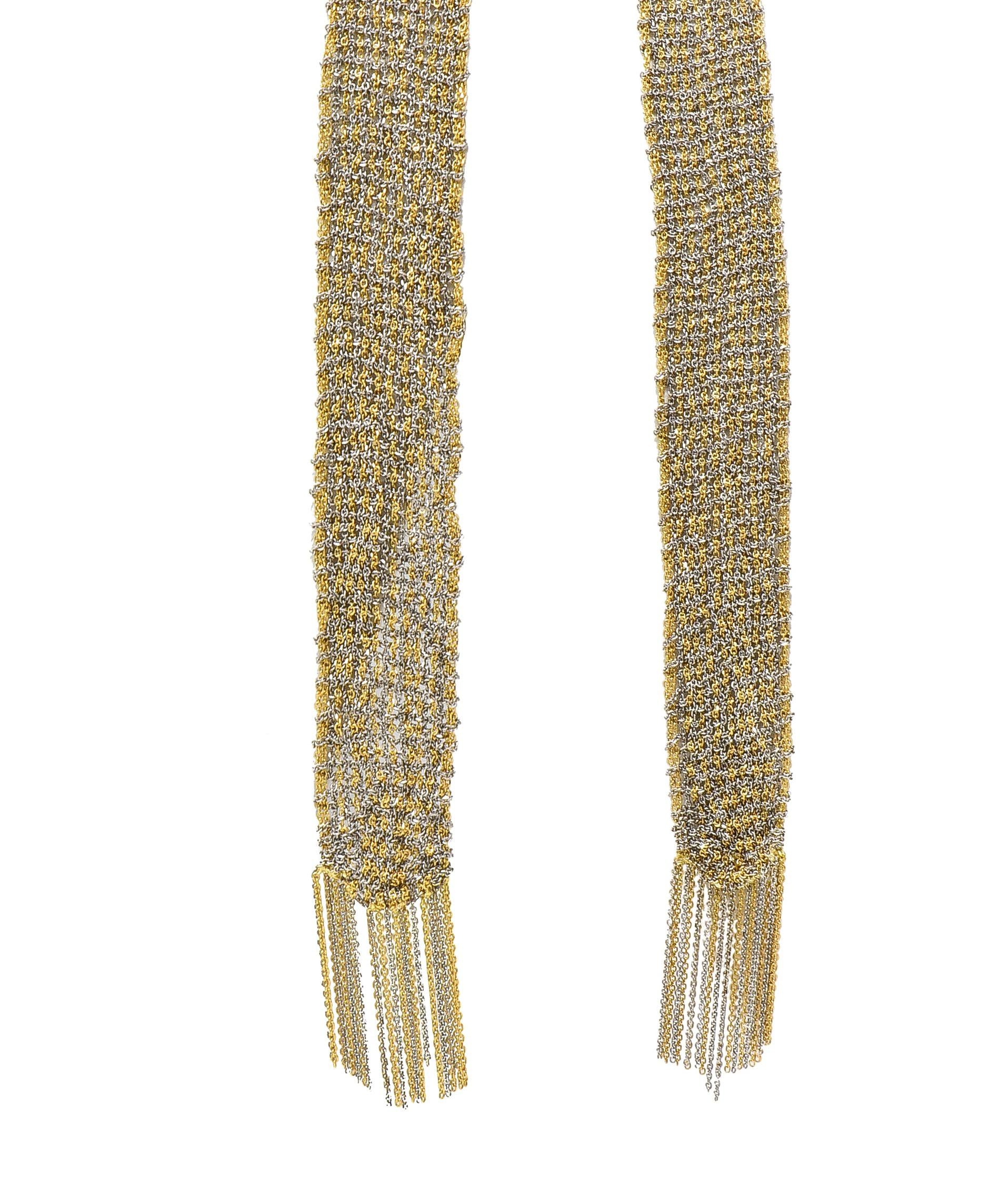 Calgaro 18 Karat Two-Tone Gold Woven Mesh Fringe Scarf Necklace - Image 7