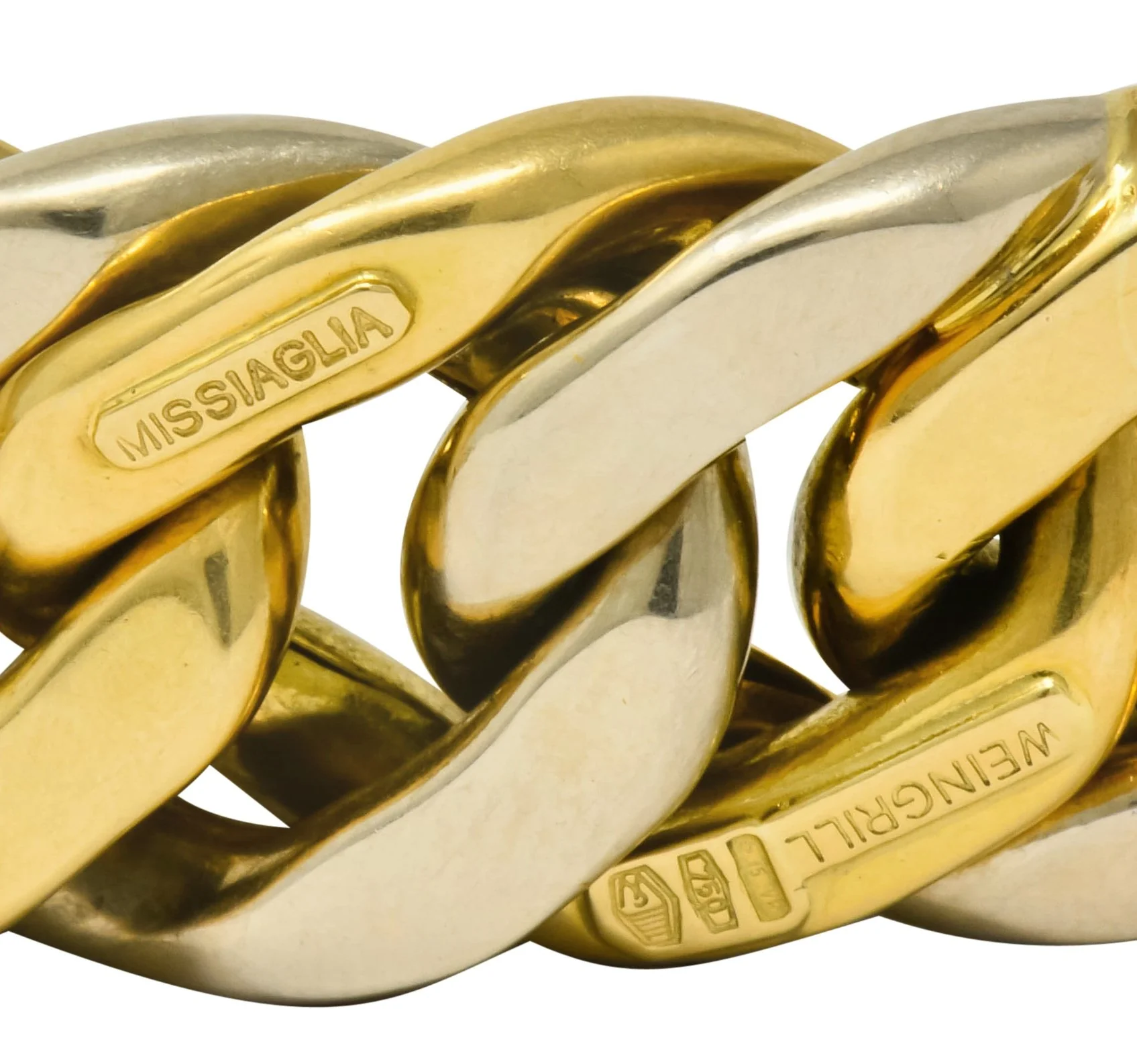 Carlo Weingrill Italian 18 Karat Two-Tone Gold Curb Link Unisex Bracelet - Image 9