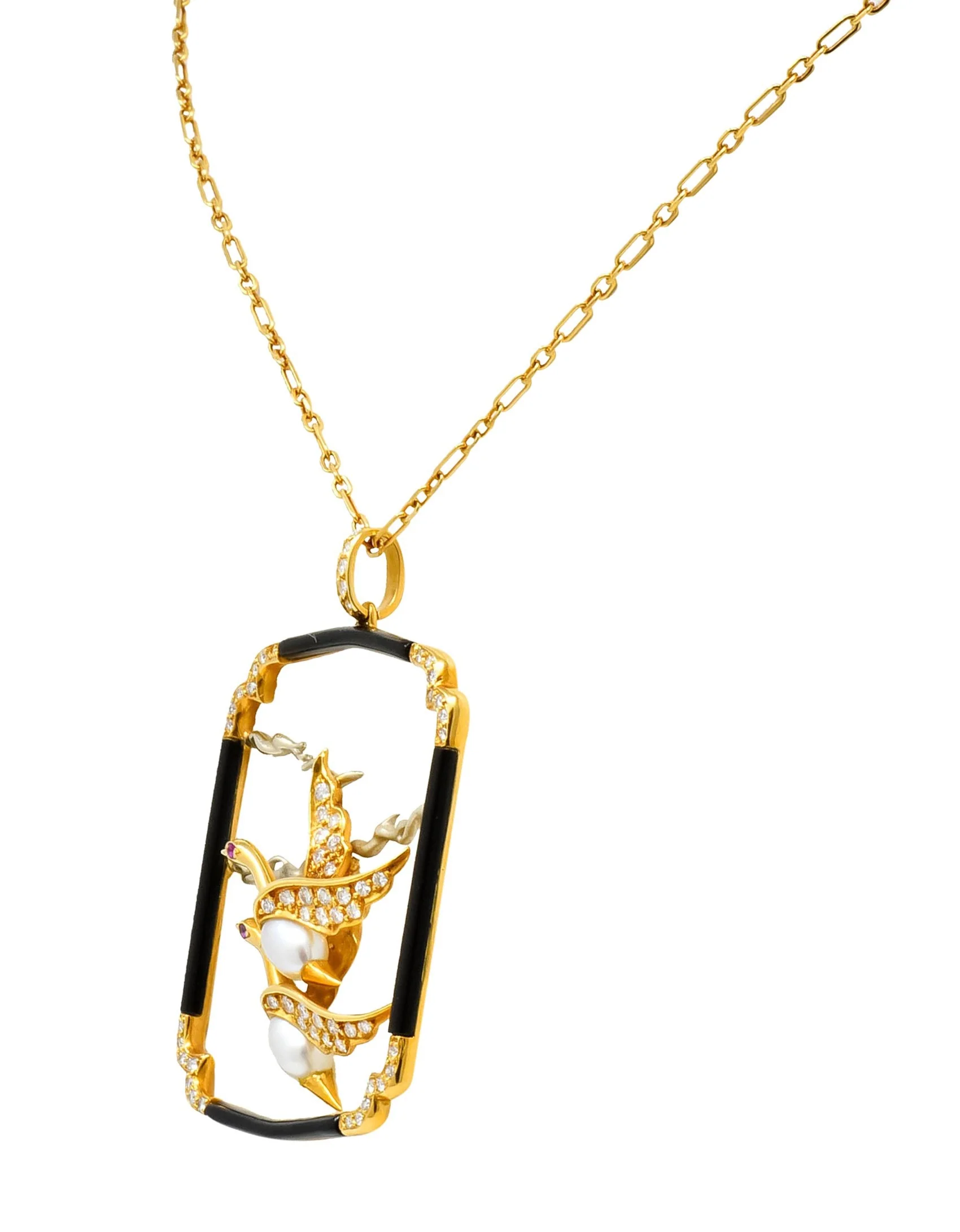Carrera Y Carrera 1.00 CTW Diamond Onyx Pearl 18 Karat Two-Tone Gold Goose Pendant Necklace - Image 3