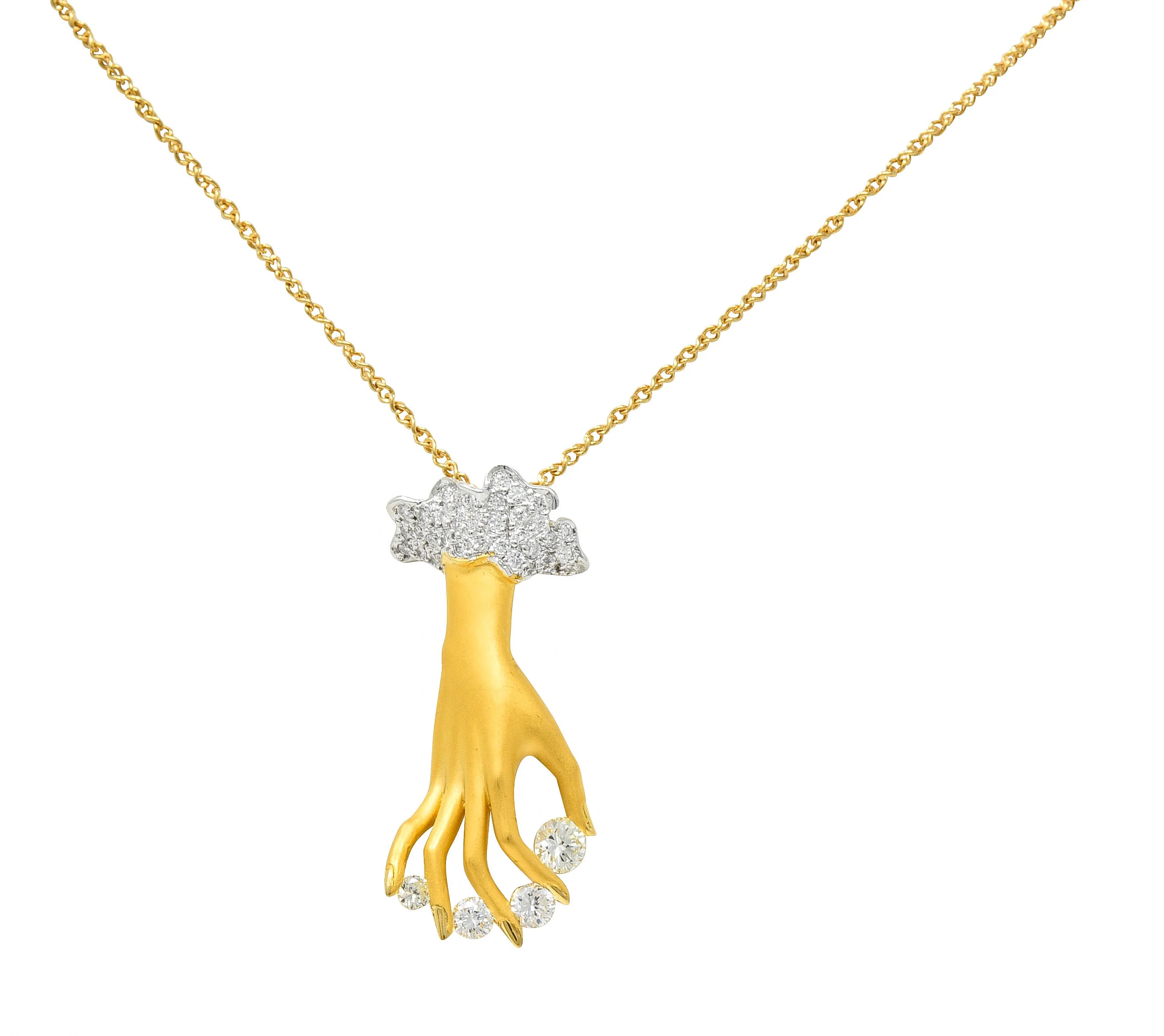 Carrera Y Carrera 1.05 CTW Diamond 18 Karat Two-Tone Gold Las Manos Hand Pendant Necklace