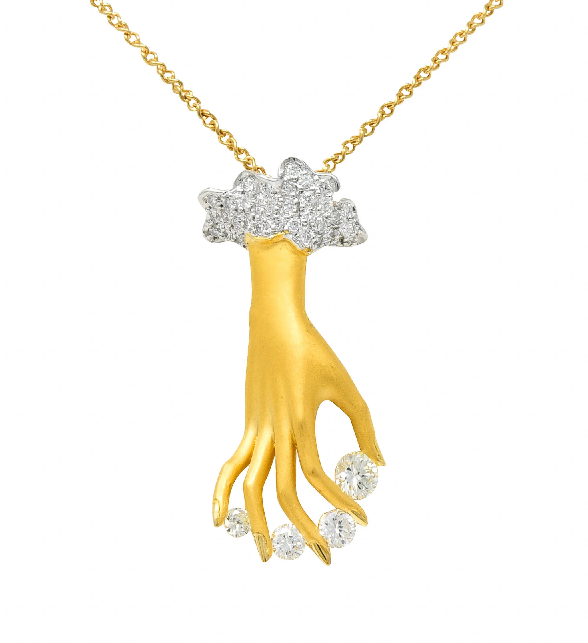 Carrera Y Carrera 1.05 CTW Diamond 18 Karat Two-Tone Gold Las Manos Hand Pendant Necklace - Image 9