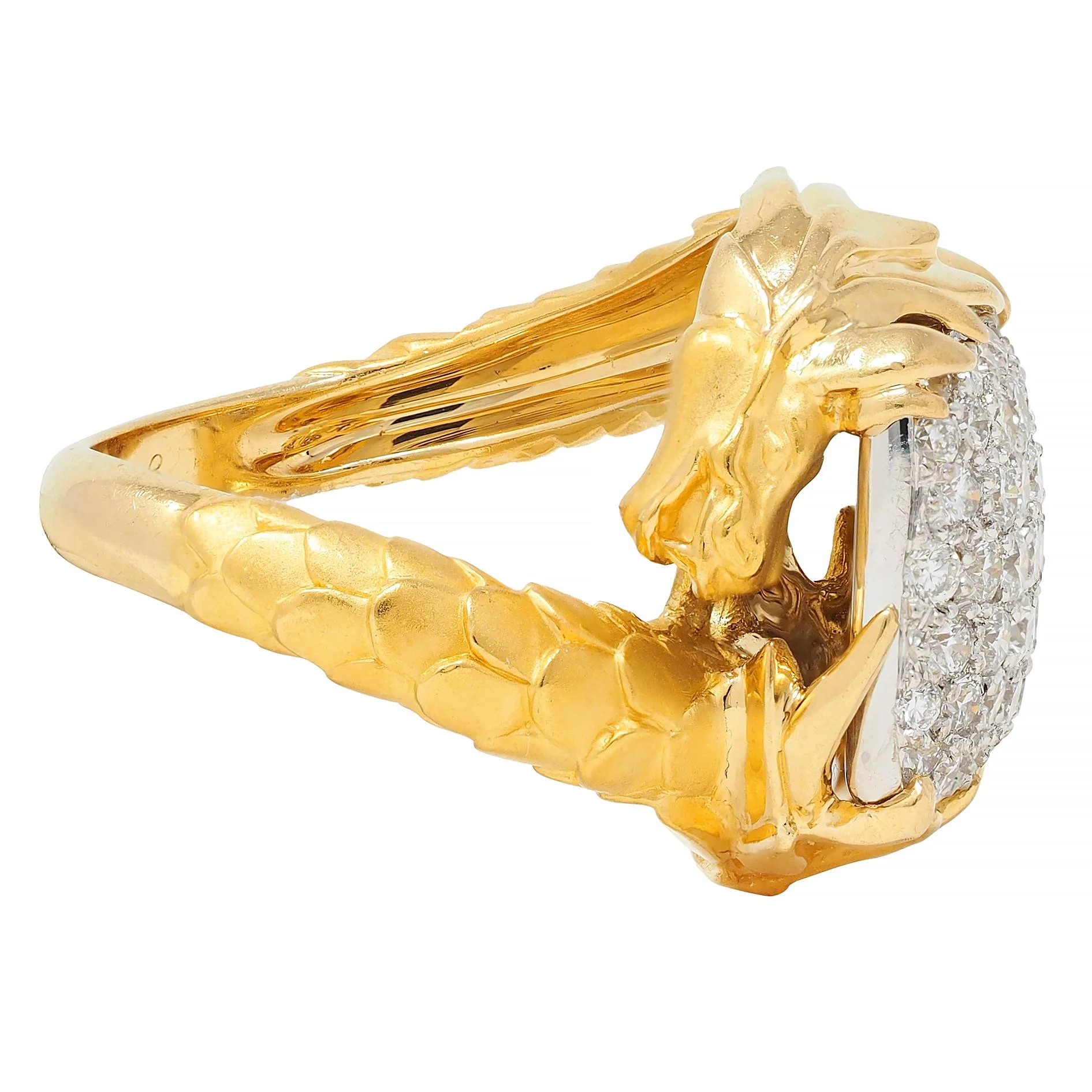 Carrera y Carrera 1.25 CTW Diamond 18 Karat Two-Tone Gold Contemporary Pavé Bypass Dragon Ring - Image 5