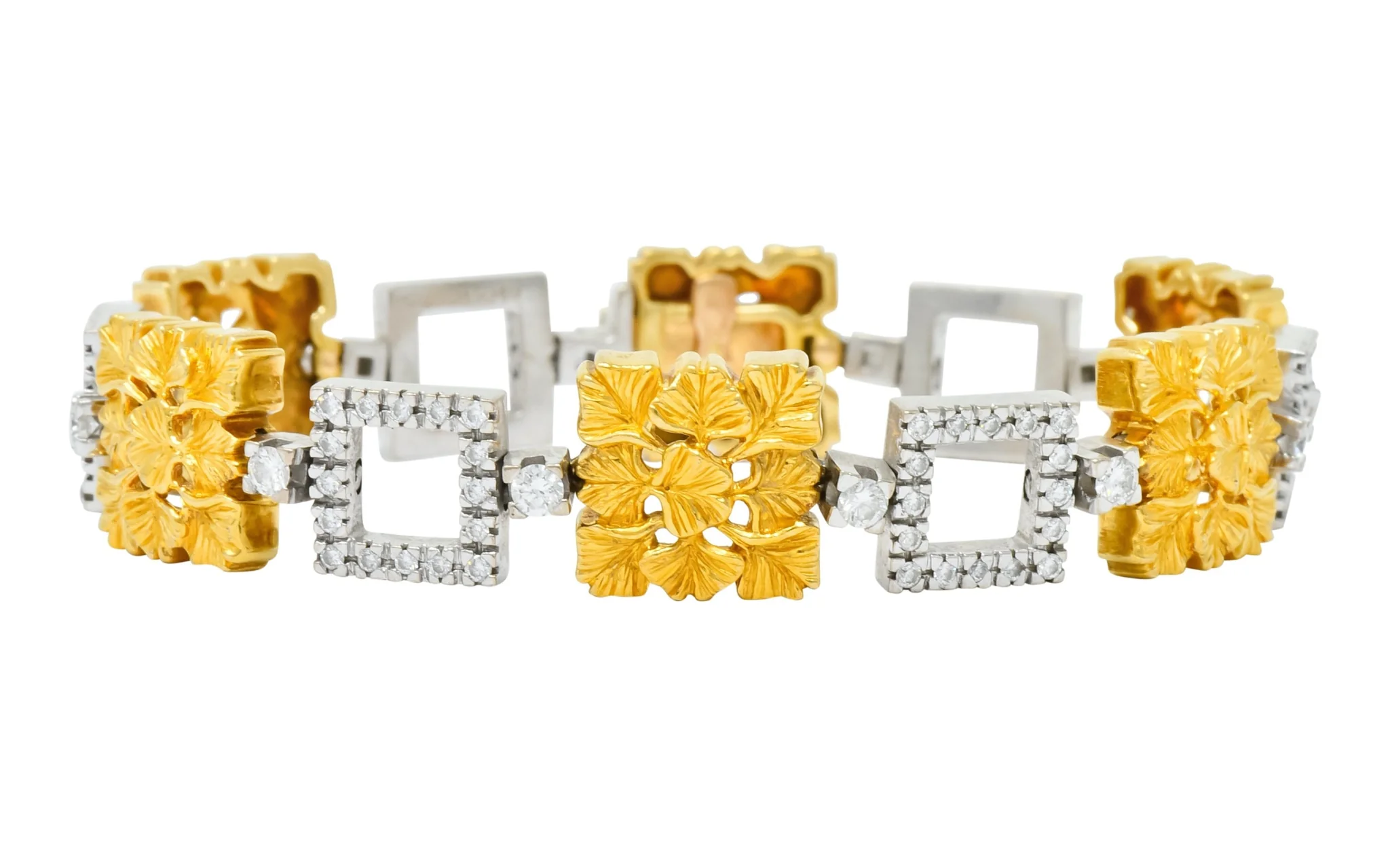 Carrera Y Carrera 1.80 CTW Diamond Platinum 18 Karat Gold Ginkgo Foliate Link Bracelet - Image 2