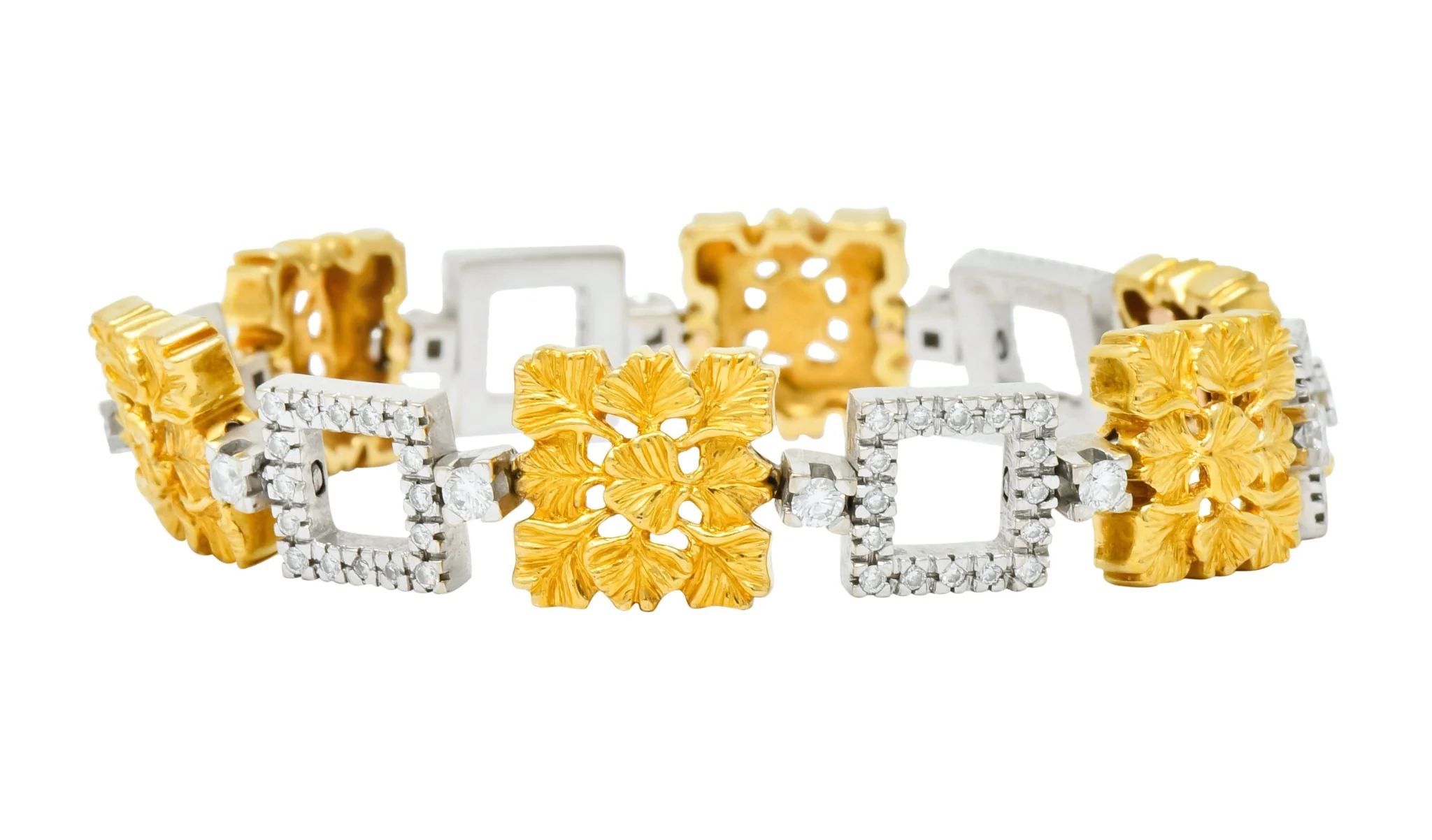 Carrera Y Carrera 1.80 CTW Diamond Platinum 18 Karat Gold Ginkgo Foliate Link Bracelet - Image 8