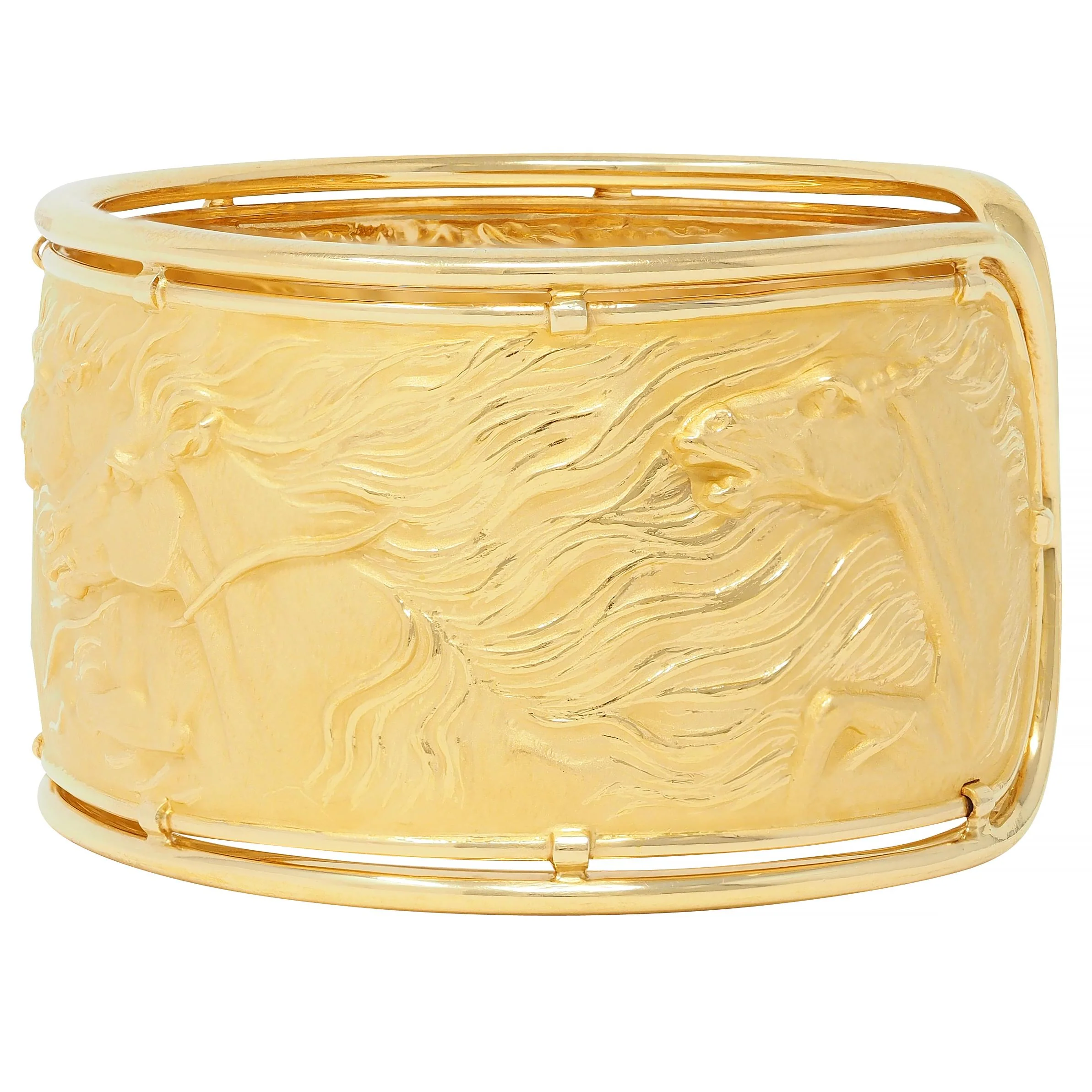 Carrera Y Carrera 1980's 18 Karat Yellow Gold Ecuestre Horse Vintage Cuff Bracelet - Image 4