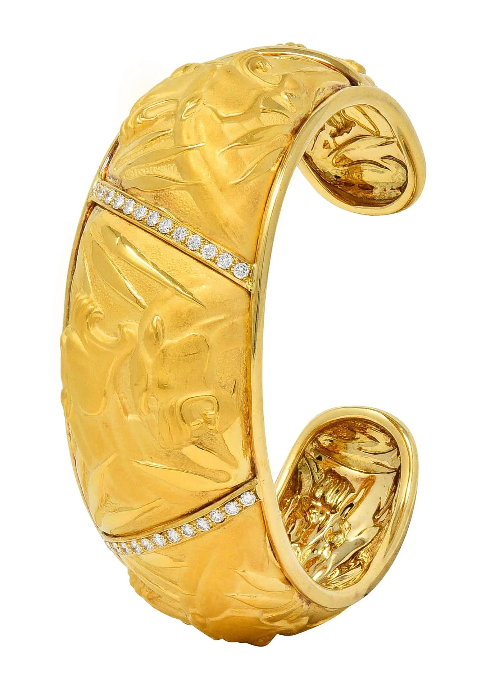 Carrera y Carrera 1990's Diamond 18 Karat Yellow Gold Vintage Panther Cuff Bracelet - Image 2