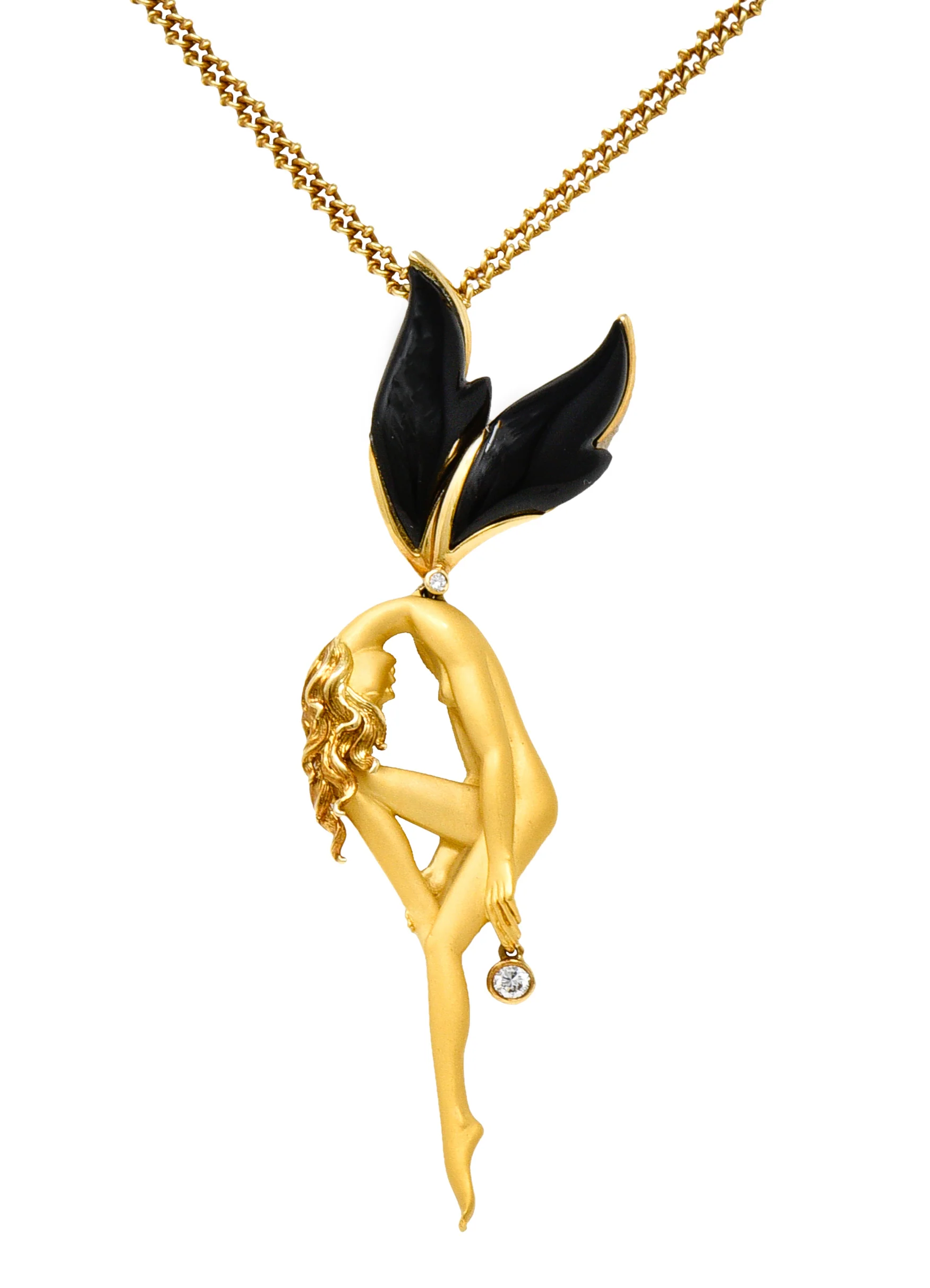 Carrera Y Carrera 1990's Diamond Onyx 18 Karat Yellow Gold Pomona Fairy Vintage Pendant Necklace