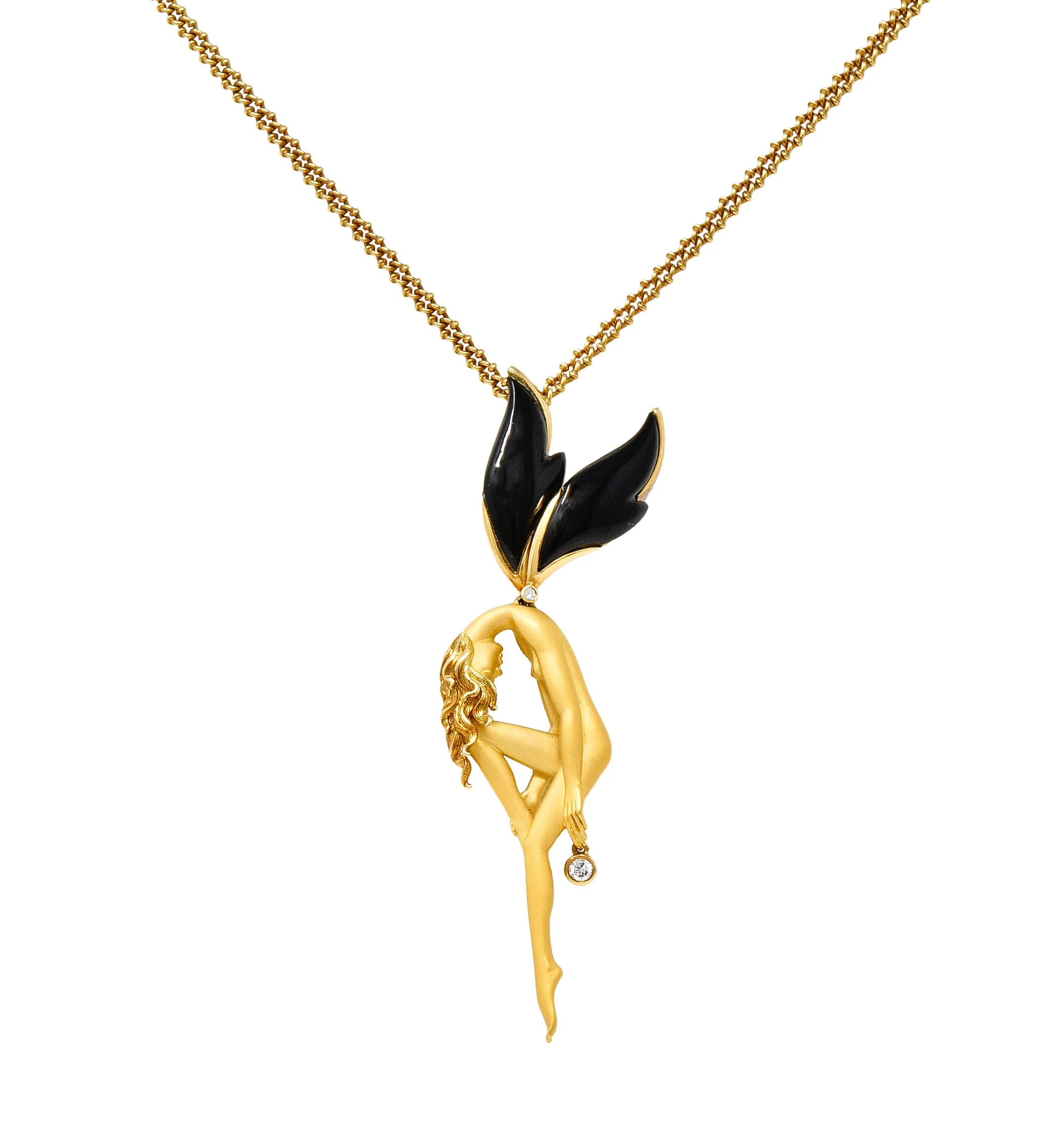 Carrera Y Carrera 1990's Diamond Onyx 18 Karat Yellow Gold Pomona Fairy Vintage Pendant Necklace - Image 13
