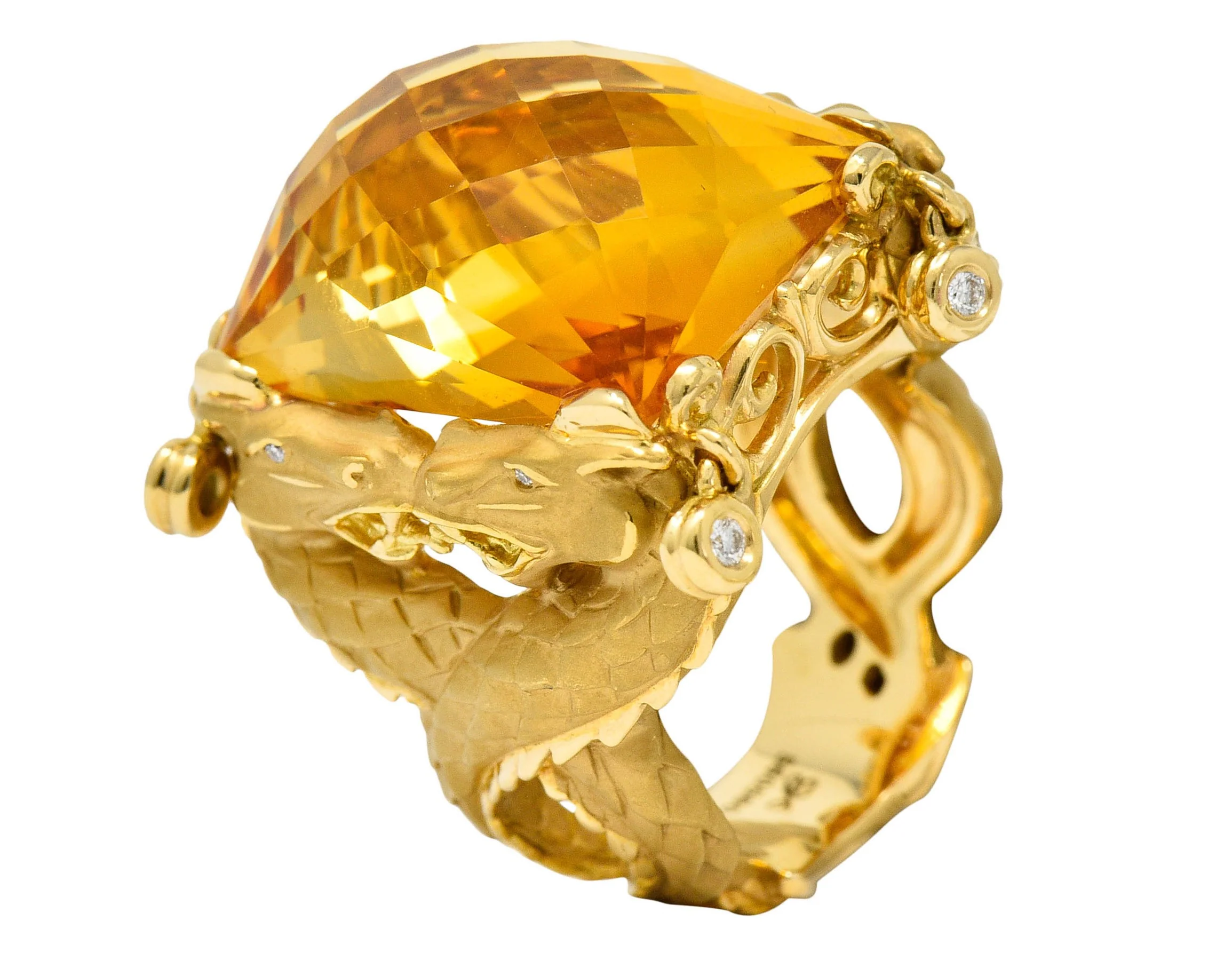 Carrera Y Carrera Citrine Diamond 18 Karat Gold Nanking Dragon Statement Ring - Image 11