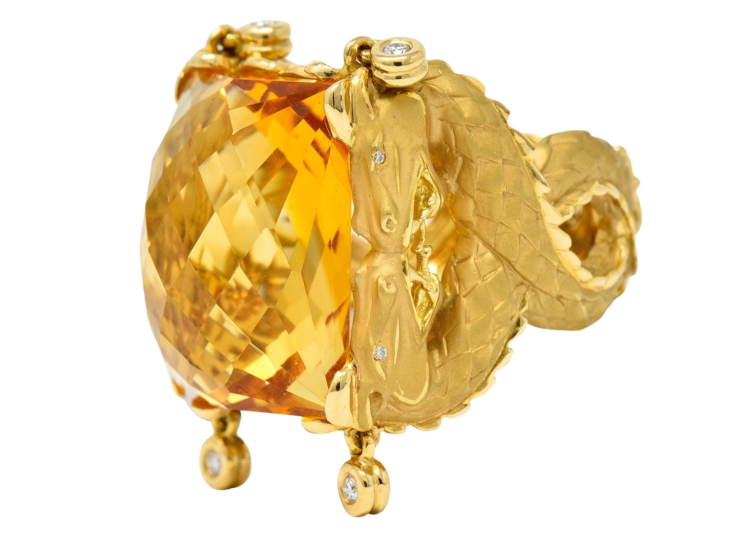 Carrera Y Carrera Citrine Diamond 18 Karat Gold Nanking Dragon Statement Ring - Image 7