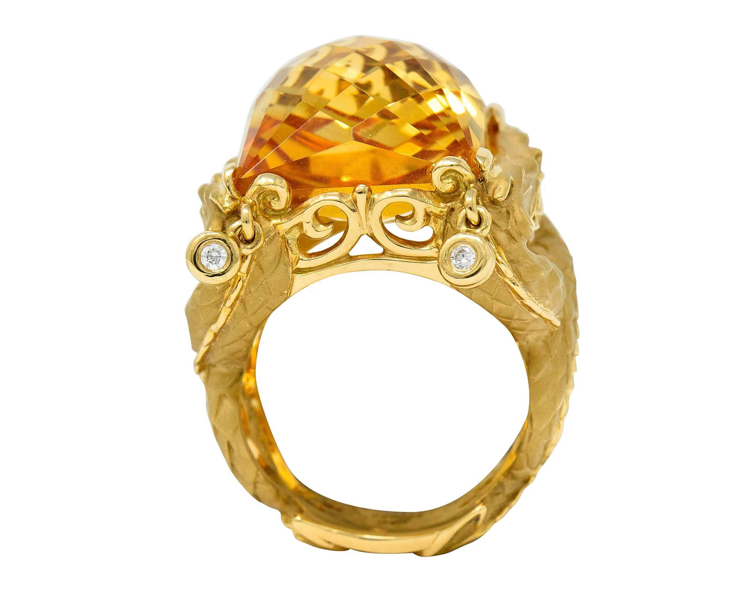 Carrera Y Carrera Citrine Diamond 18 Karat Gold Nanking Dragon Statement Ring - Image 9