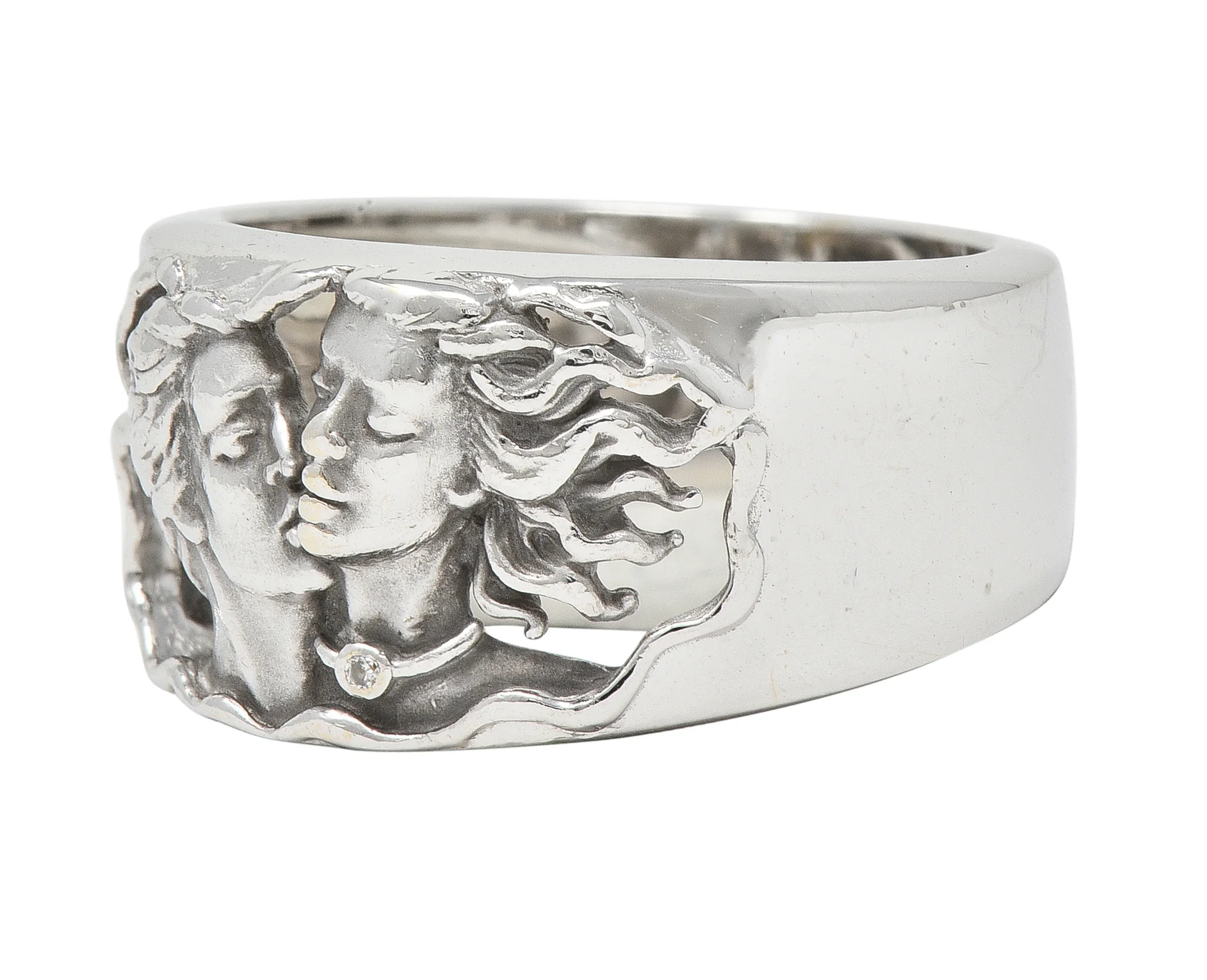Carrera Y Carrera Diamond 18 Karat White Gold Adam & Eve Band Ring - Image 6