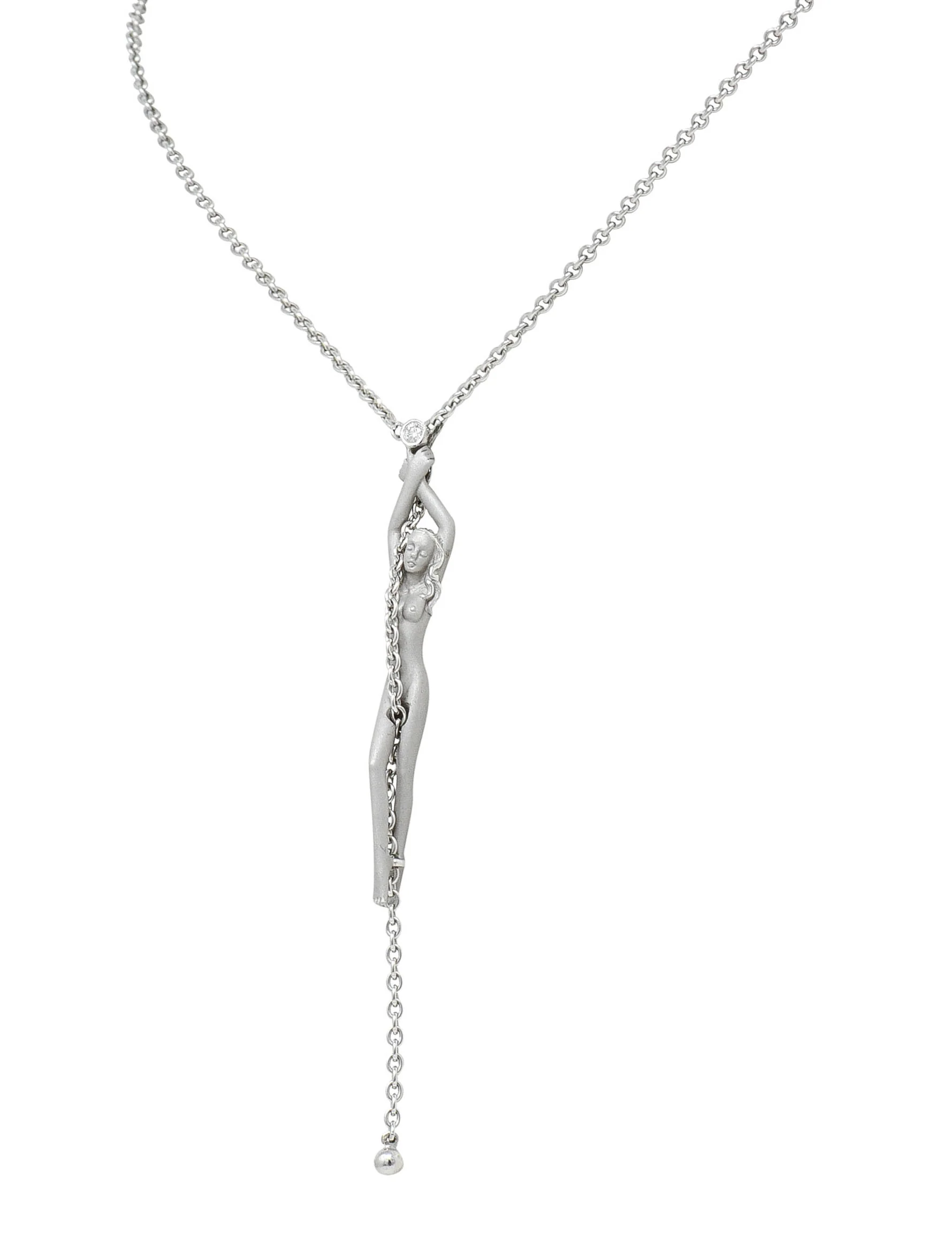 Carrera Y Carrera Diamond 18 Karat White Gold Female Figure Drop Necklace - Image 5