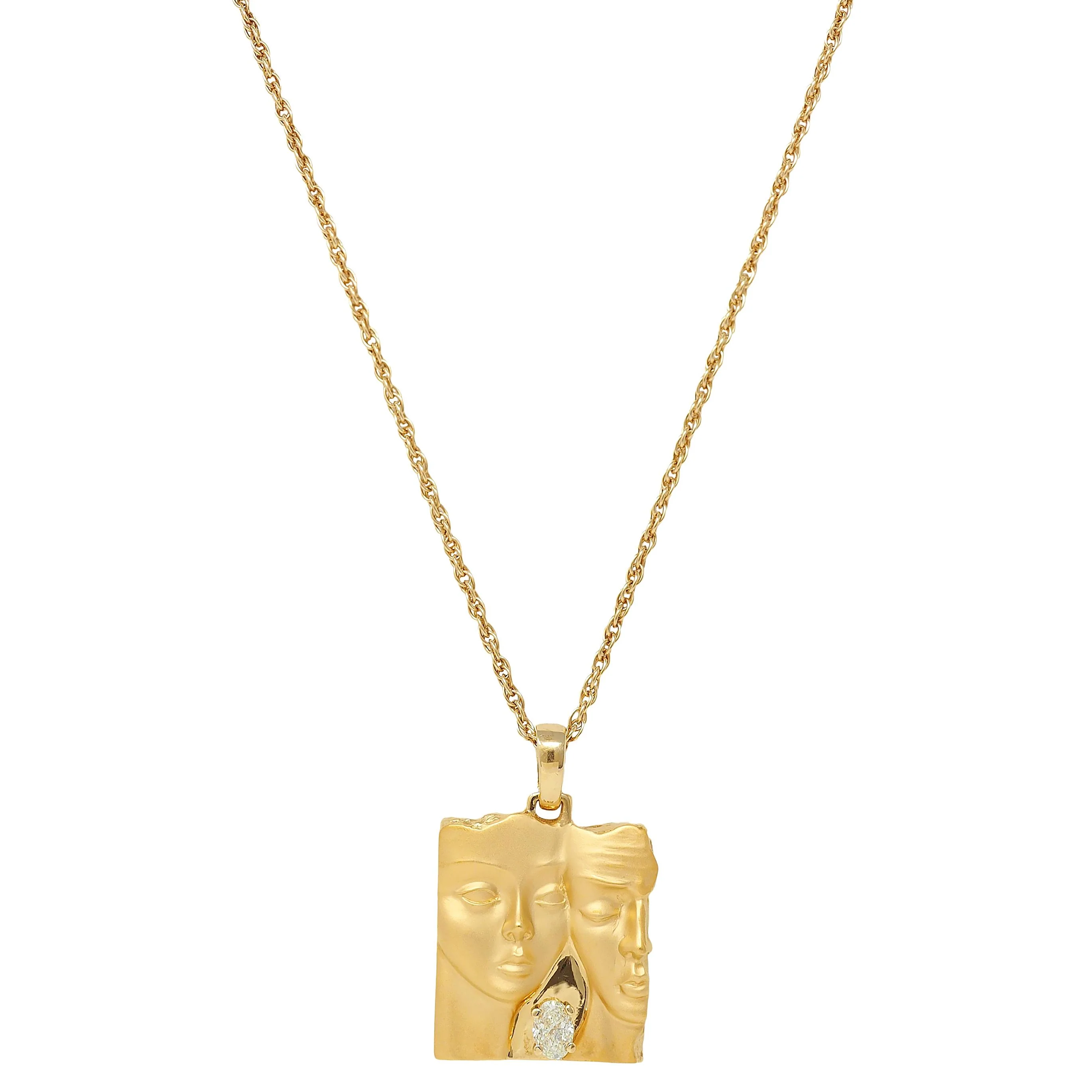 Carrera y Carrera Diamond 18 Karat Yellow Gold Adam & Eve Pendant Necklace