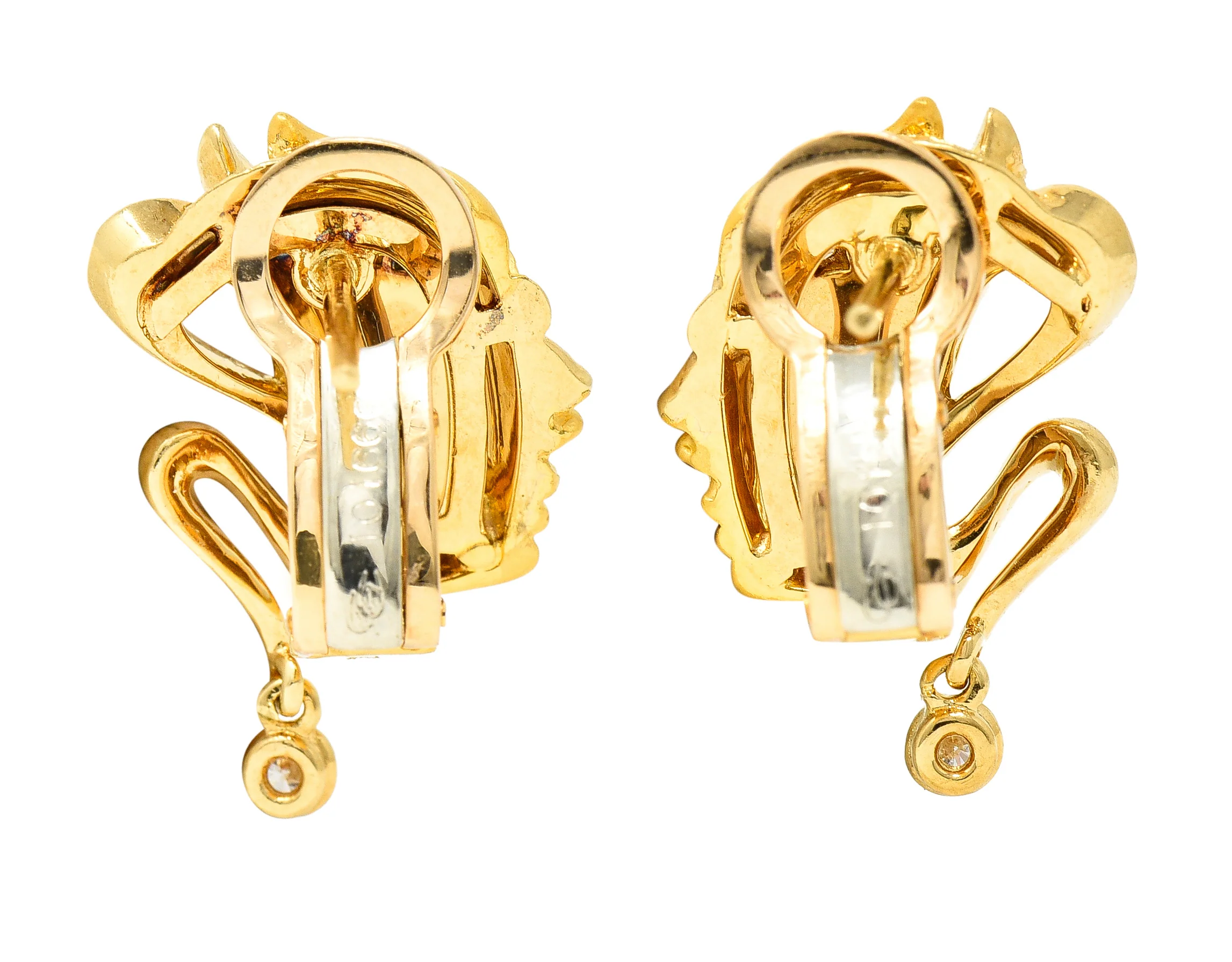 Carrera y Carrera Diamond 18 Karat Yellow Gold Masquerade Mask Vintage Stud Earrings - Image 3