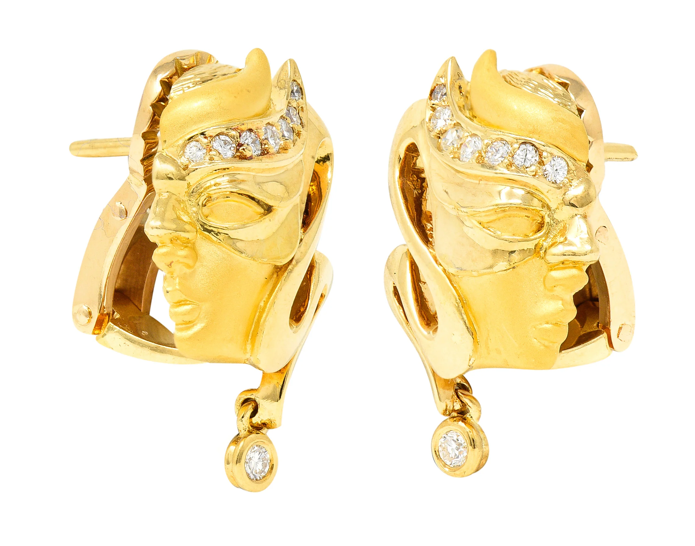 Carrera y Carrera Diamond 18 Karat Yellow Gold Masquerade Mask Vintage Stud Earrings - Image 7