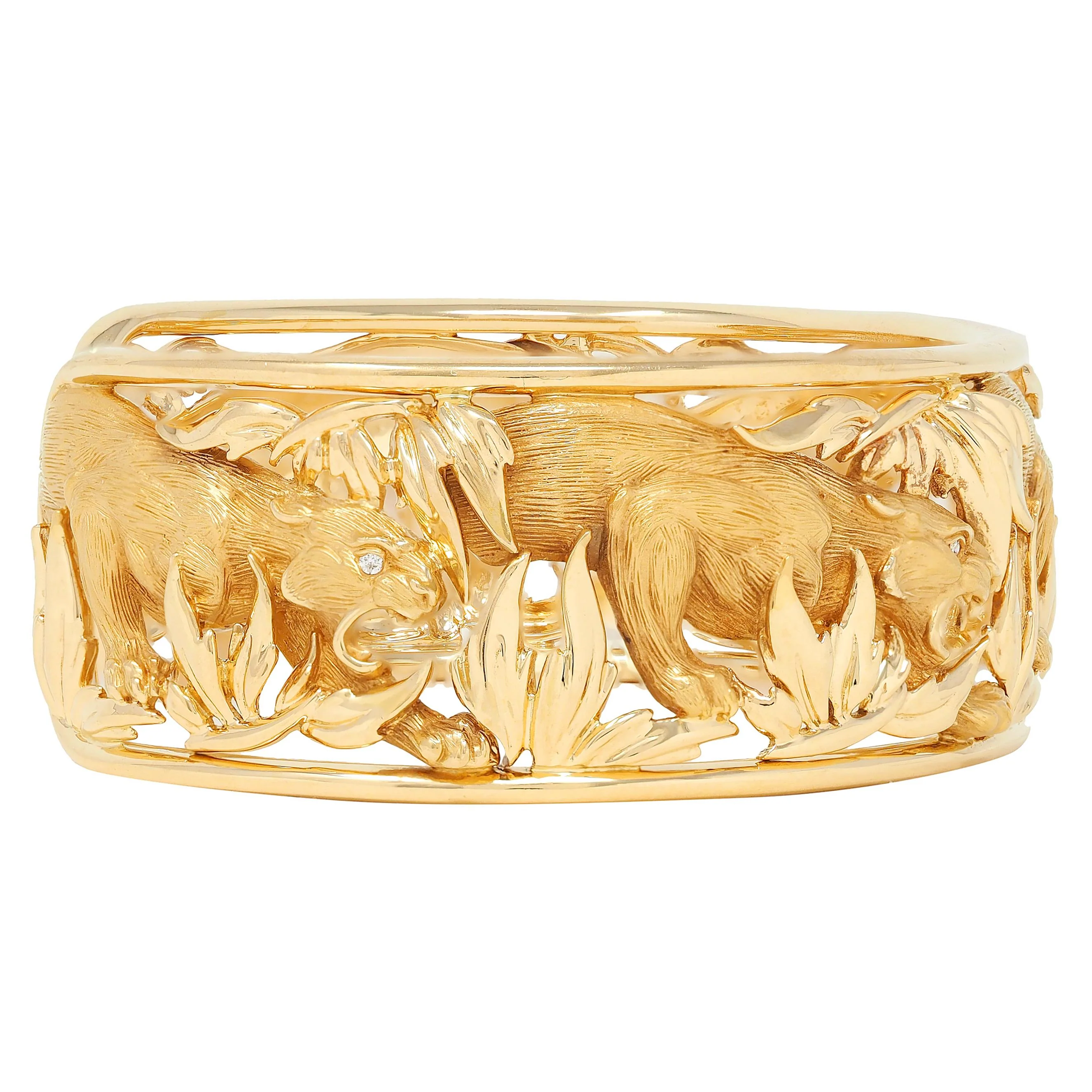 Carrera y Carrera Diamond 18 Karat Yellow Gold Panther Animal Nature Cuff Bracelet - Image 3