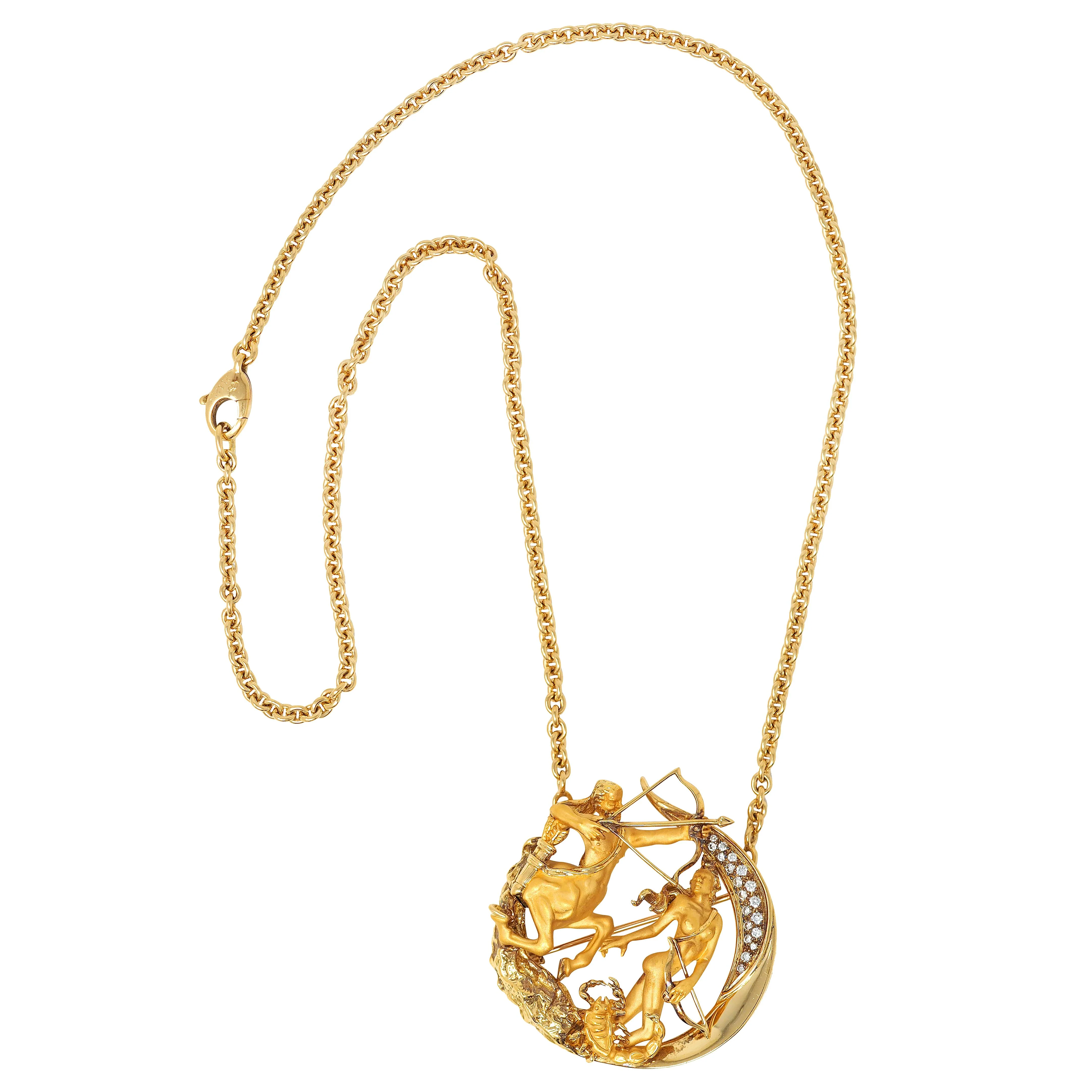 Carrera y Carrera Diamond 18 Karat Yellow Gold Sagittarius Centaur Necklace Brooch - Image 10