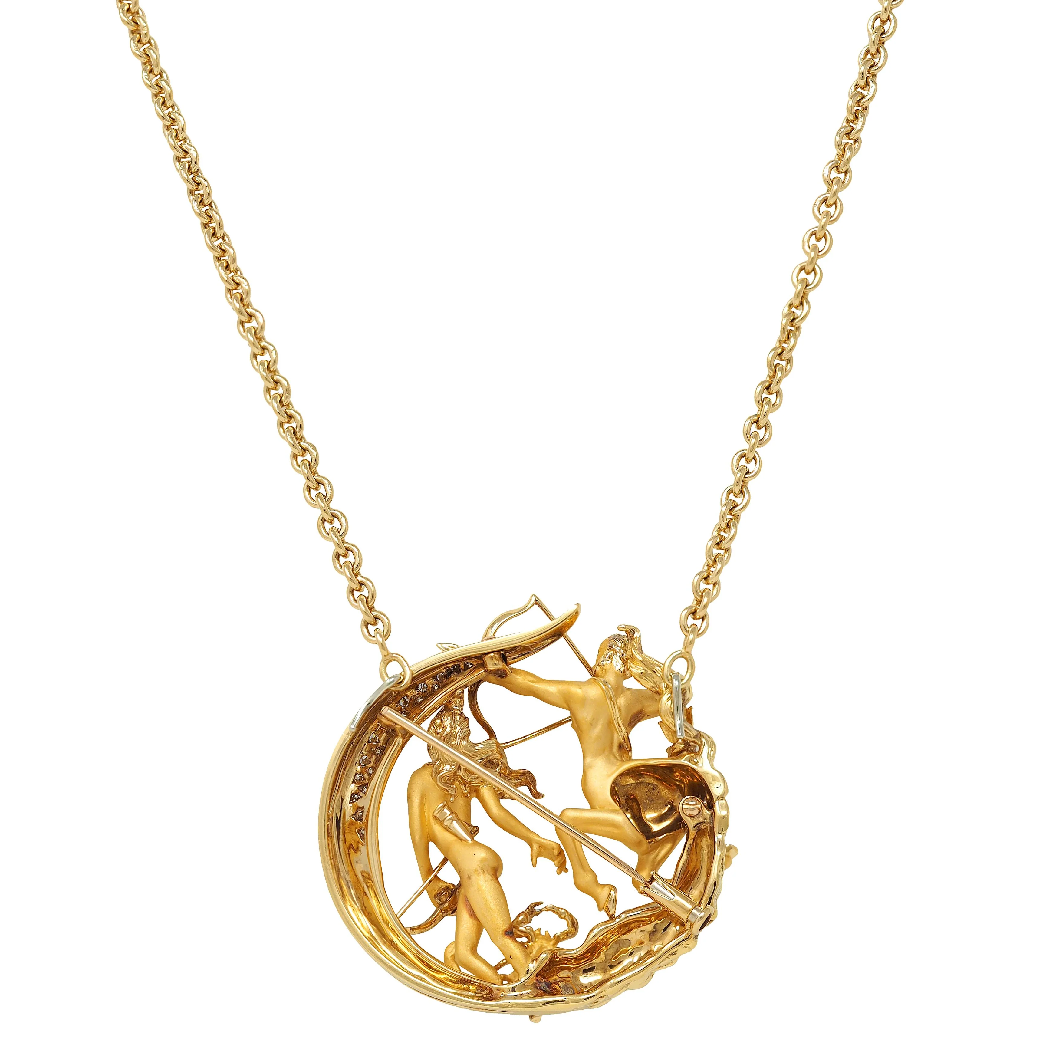 Carrera y Carrera Diamond 18 Karat Yellow Gold Sagittarius Centaur Necklace Brooch - Image 7