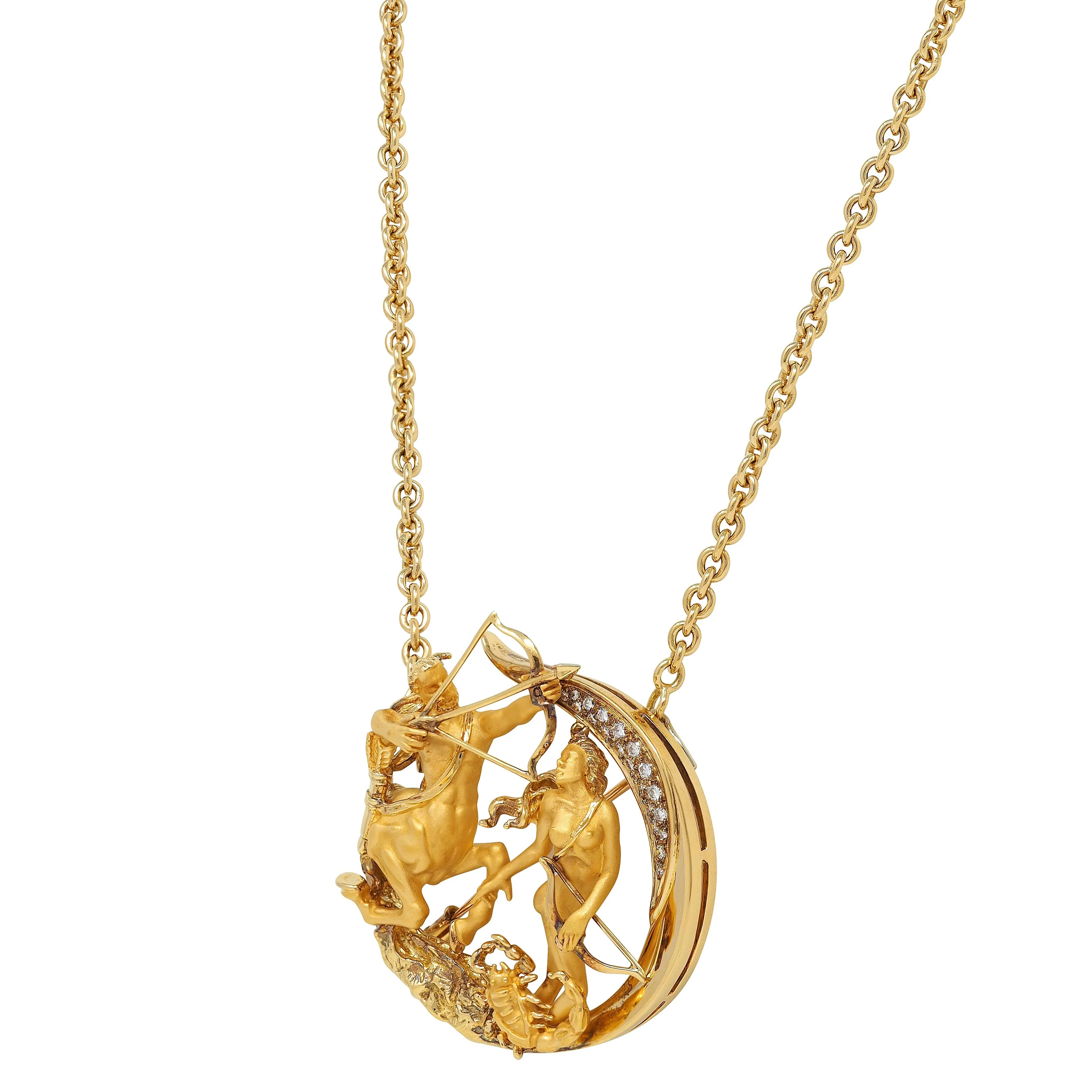 Carrera y Carrera Diamond 18 Karat Yellow Gold Sagittarius Centaur Necklace Brooch - Image 8