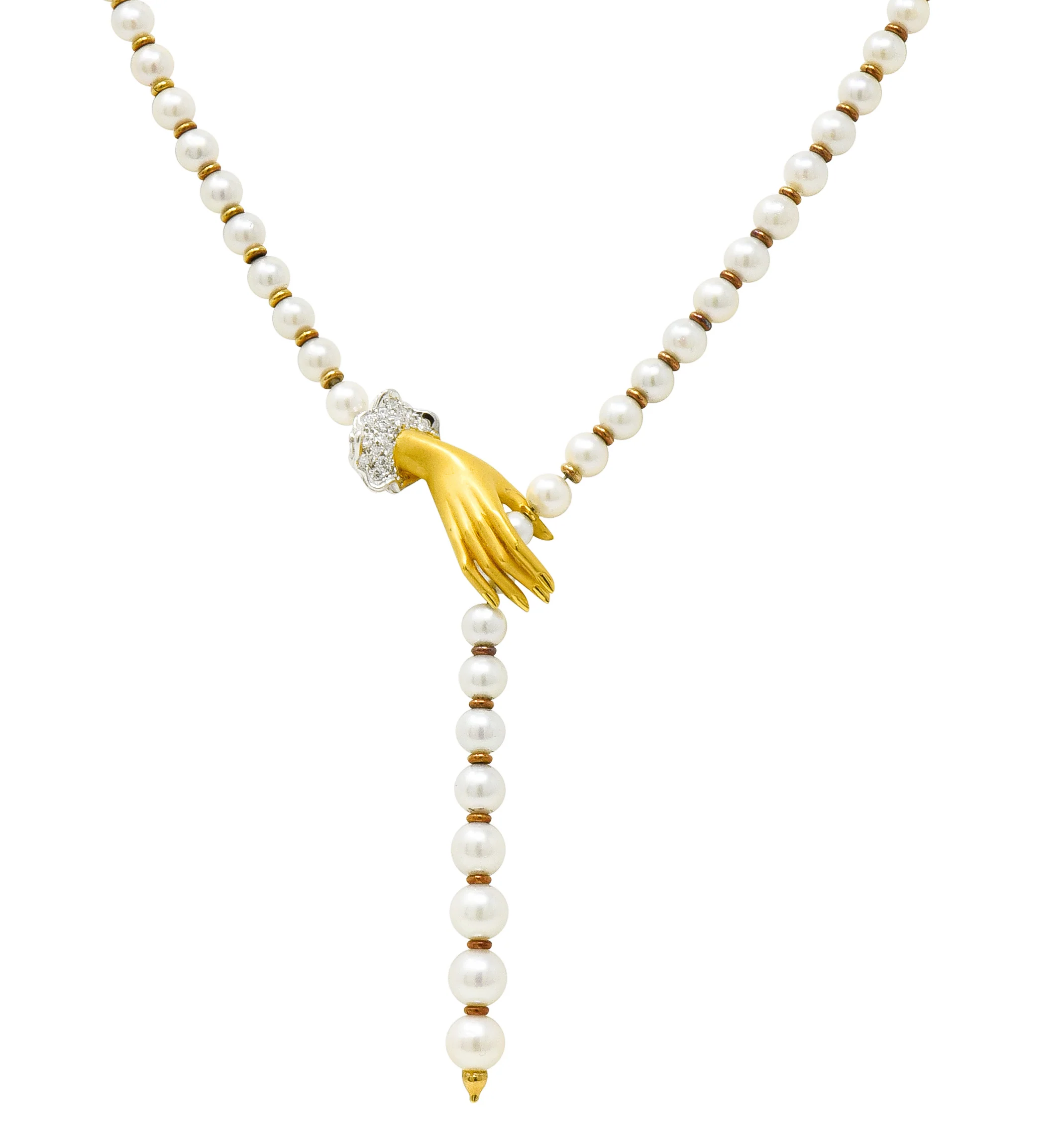 Carrera Y Carrera Diamond Pearl 18 Karat Gold Las Manos Strand Necklace