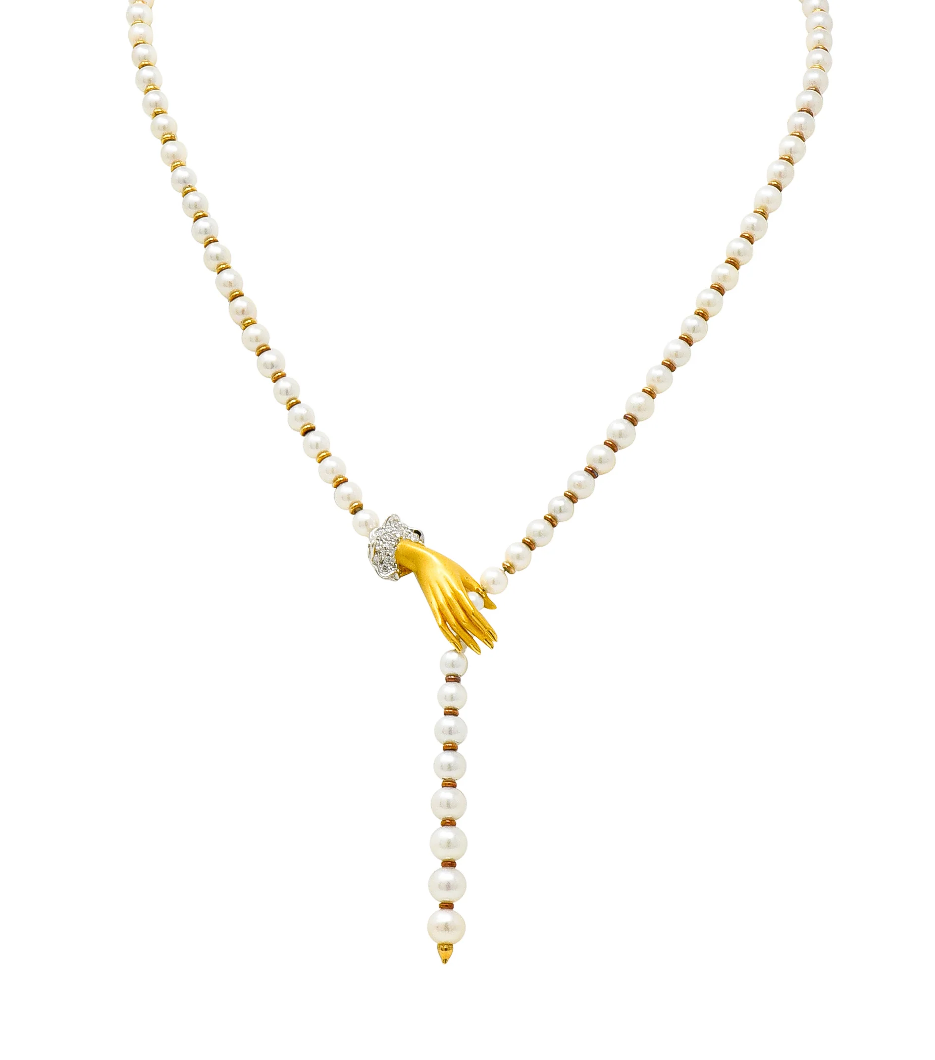 Carrera Y Carrera Diamond Pearl 18 Karat Gold Las Manos Strand Necklace - Image 10