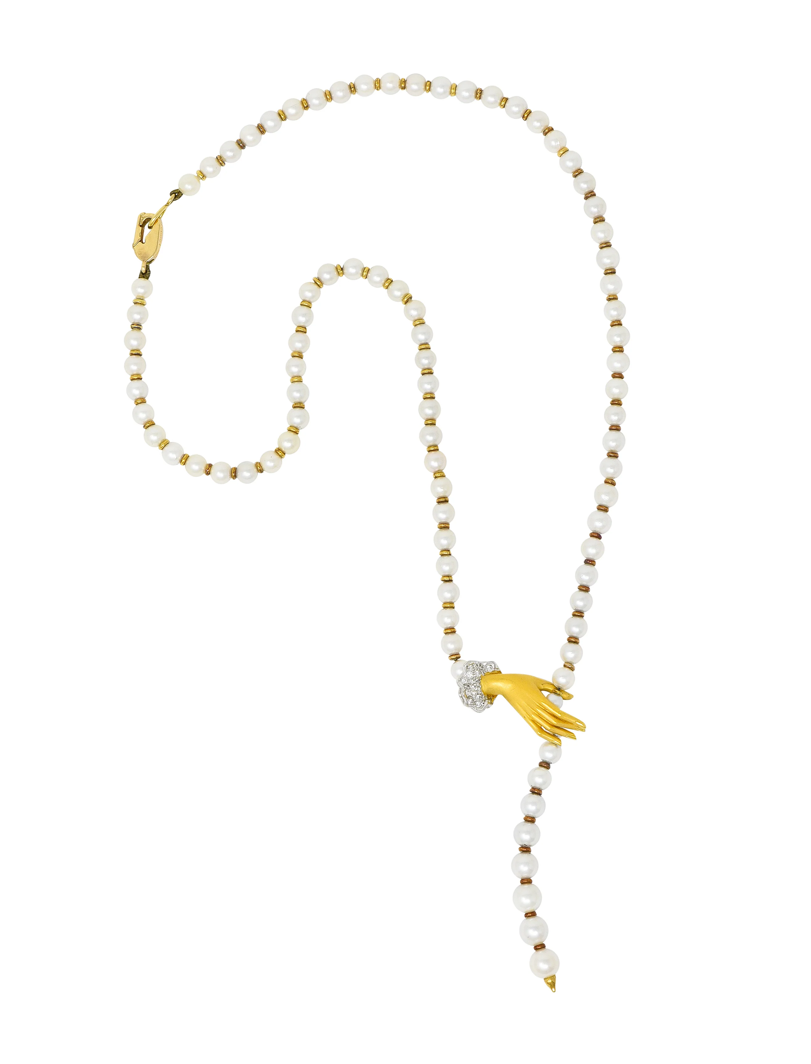 Carrera Y Carrera Diamond Pearl 18 Karat Gold Las Manos Strand Necklace - Image 2