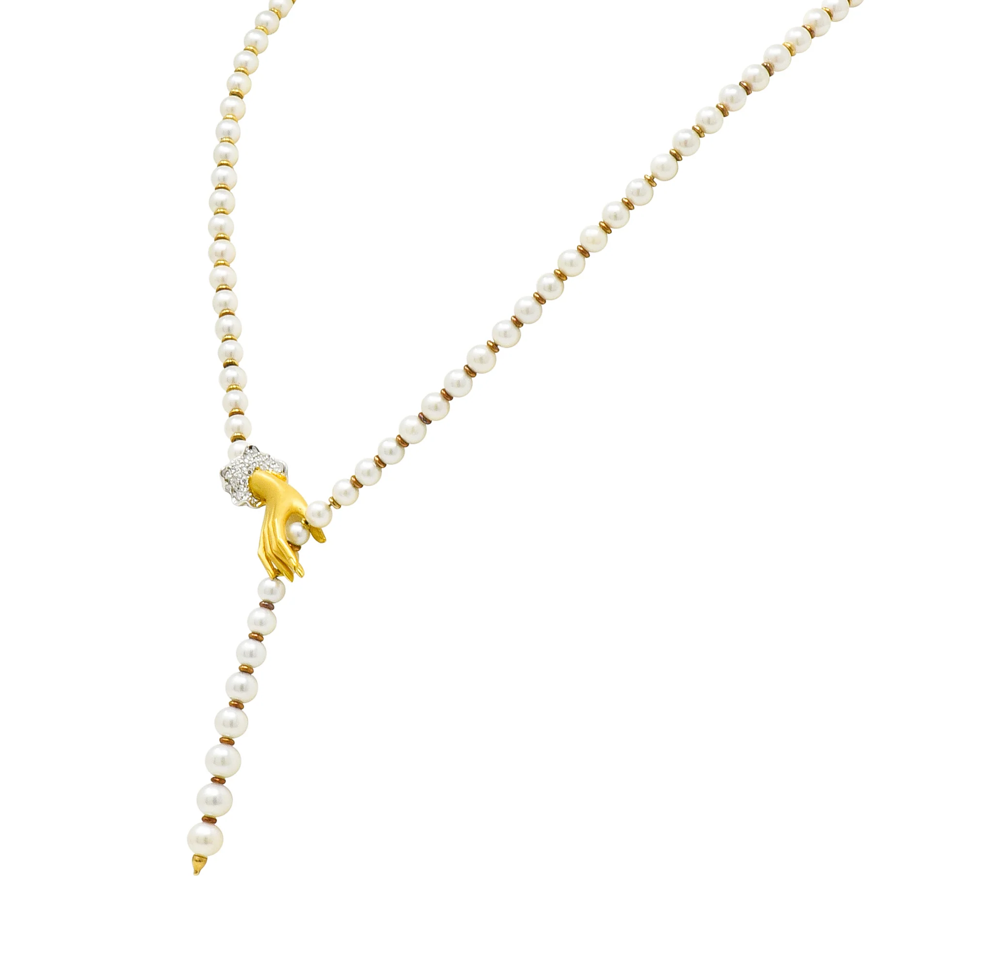 Carrera Y Carrera Diamond Pearl 18 Karat Gold Las Manos Strand Necklace - Image 3